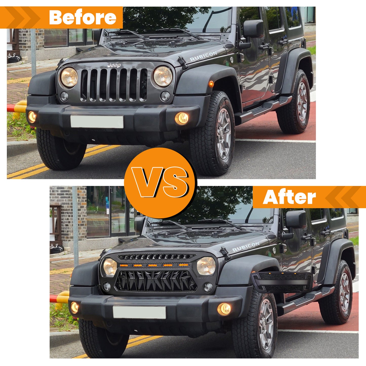 Front Matte Black Shark Grille Replacement Grill For Wrangler JK 2007-2018 with LED Lights