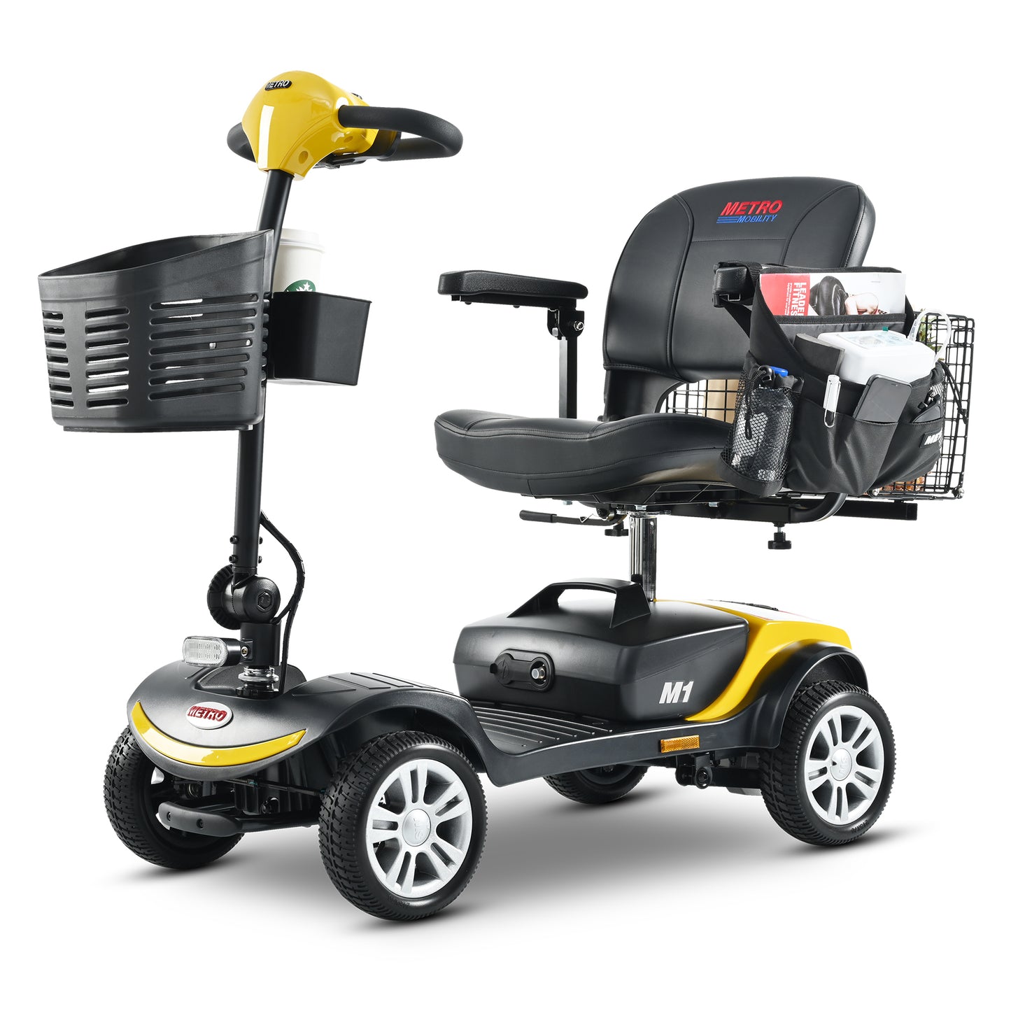 Four wheels Compact Travel Mobility Scooter with 300W Motor for Adult-300lbs, YELLOW