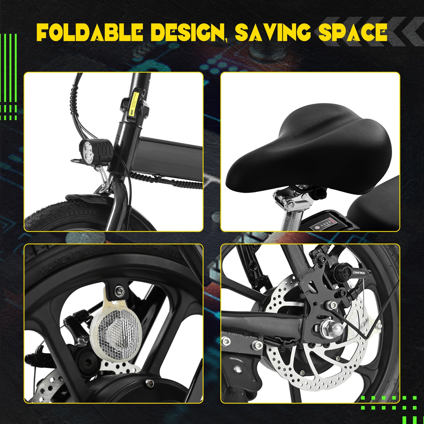 Adult Electric Bicycles 500 W Motor 15.5 MPH Max Speed, 16inch Tire, 42 V 10.4 AH Removable Battery for Electric Bike, Multi-Shock Absorption, City Commuter, Fold able Adult Electric Bicycle