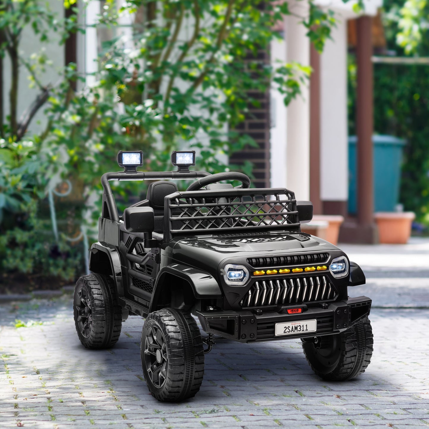 Qaba 12V Ride On Truck, Battery Powered Kids Electric Car UTV with 4 Suspension Wheels, Remote Control, 3 Speeds, LED Headlights, Horn, USB Music, Black