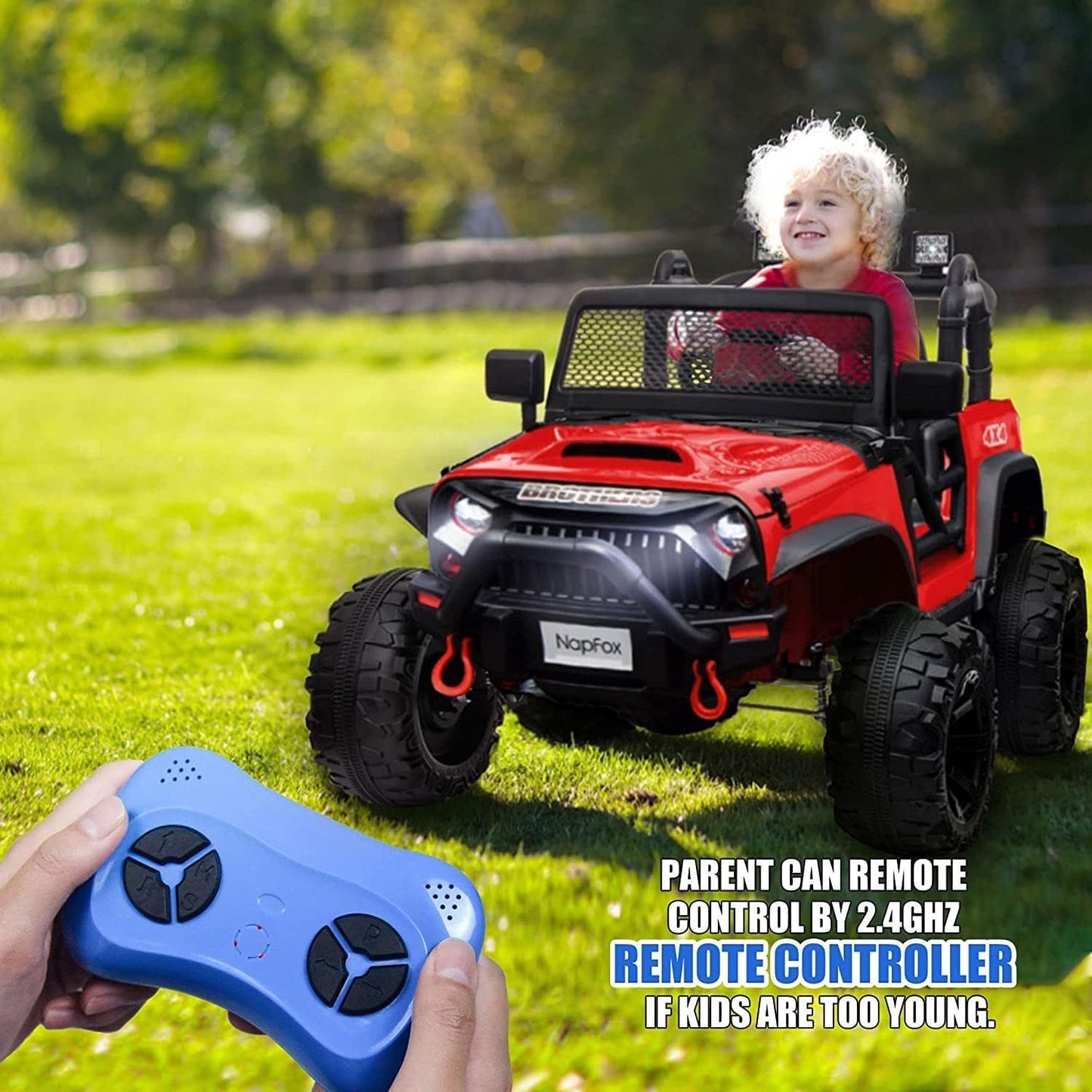 24V Ride on Car Truck with Remote Control, 2 Seater Kids Electric Car, Spring Suspension, 9Ah Battery Powered, 3 Speeds, Double Doors, Music Player