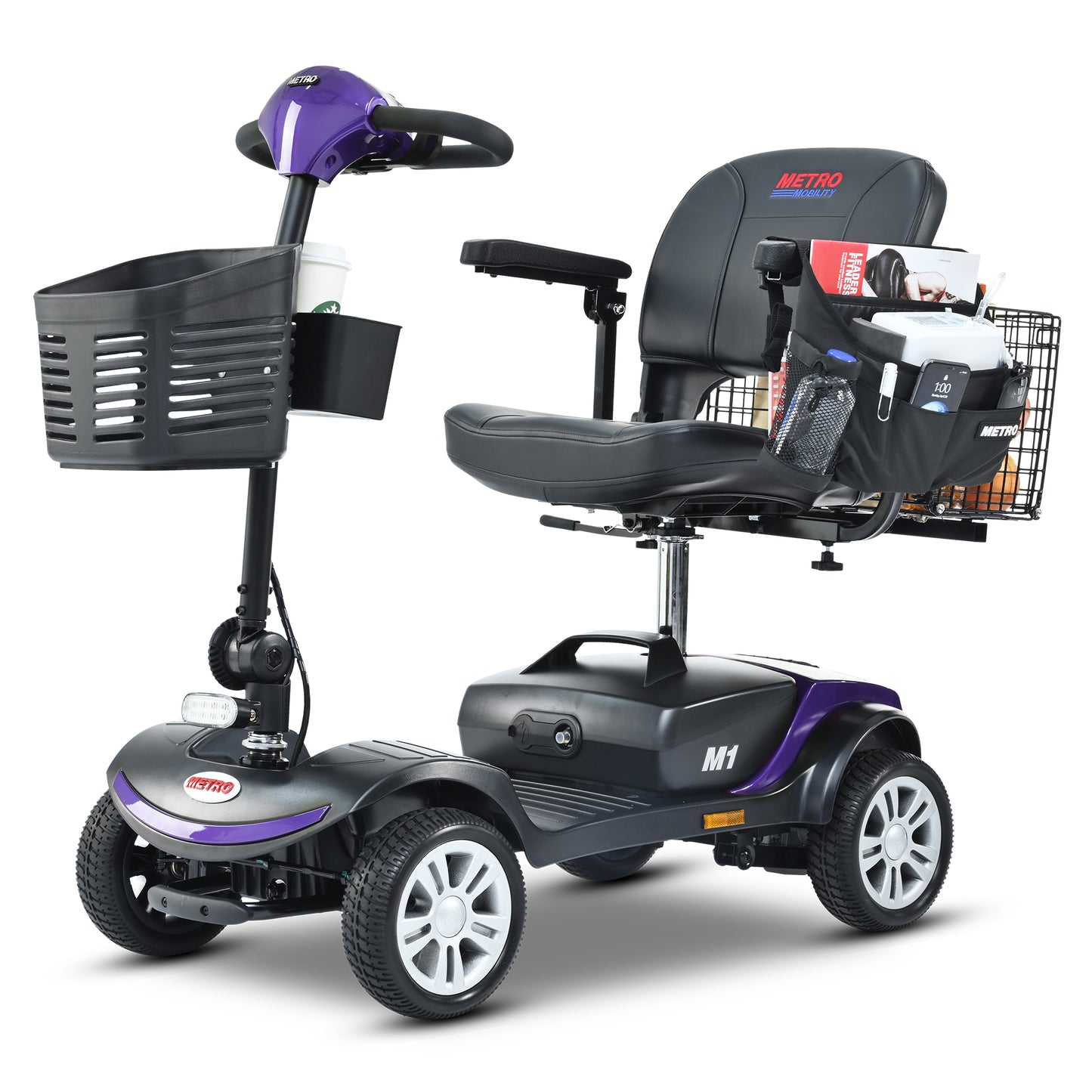 Four wheels Compact Travel Mobility Scooter with 300W Motor for Adult-300lbs, Dark Purple