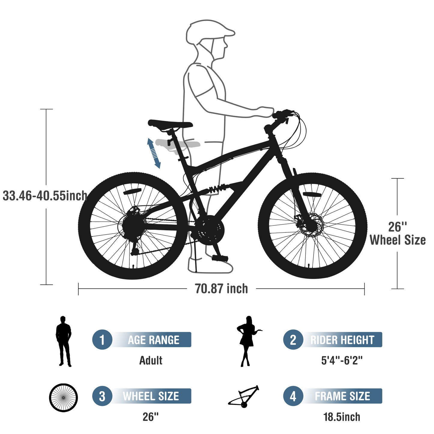 26 inch Mountain Bike 21-Speed Dual Suspension Aluminum Alloy Frame For Men and Women's Bike