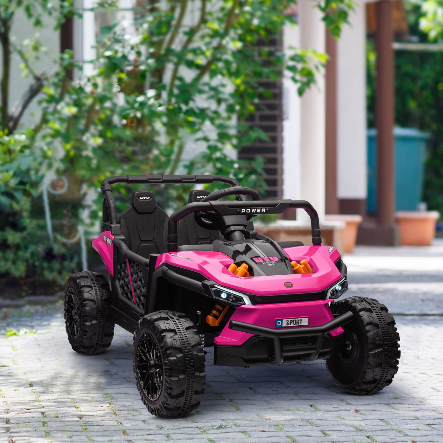 Qaba 12V Kids UTV, Battery Powered Ride on Truck, 3.7 MPH Off-Road Electric Car with Remote Control, 4-Wheel Suspension, LED Headlights, 3 Speeds, Horn & Music, for Boys and Girls, Pink