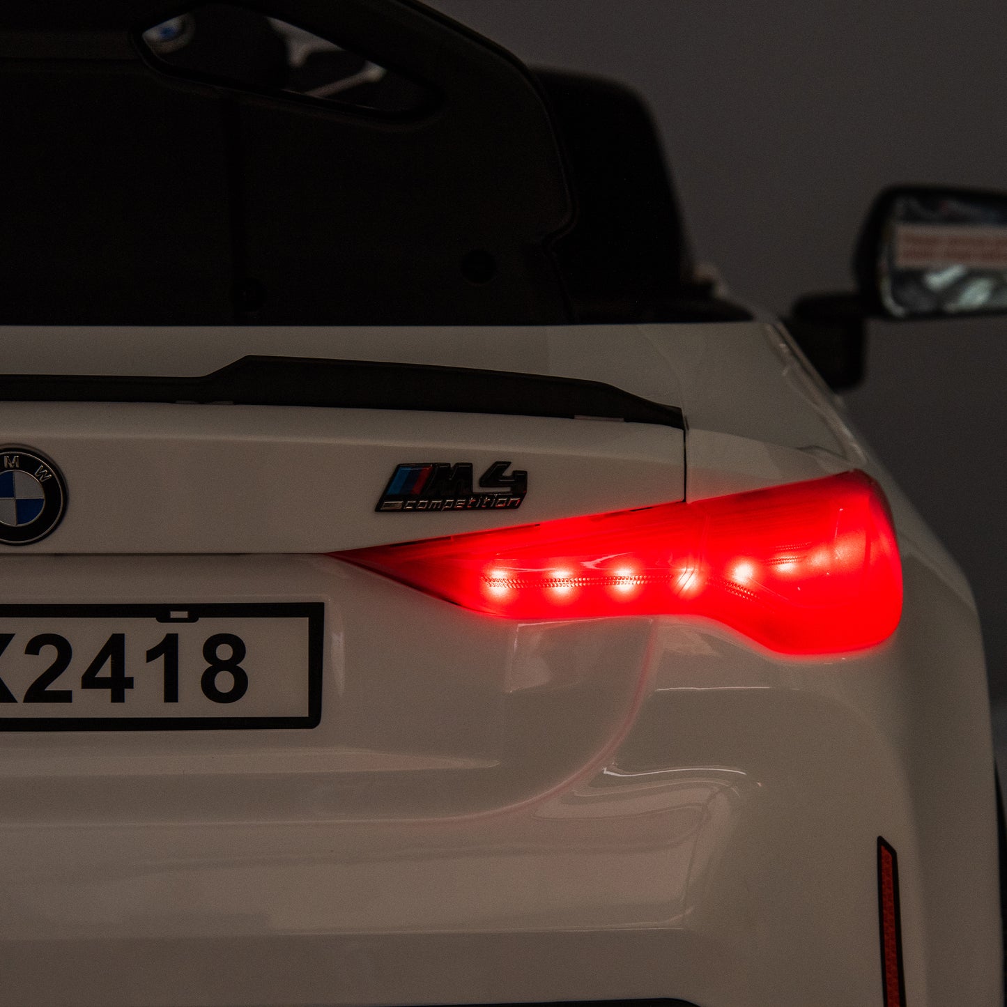 BMW M4 12v Kids ride on toy car 2.4G W/Parents Remote Control,Three speed adjustable,Power display, USB,MP3 ,Bluetooth,LED light,story,A handle with wheels and a pull, easy to carry