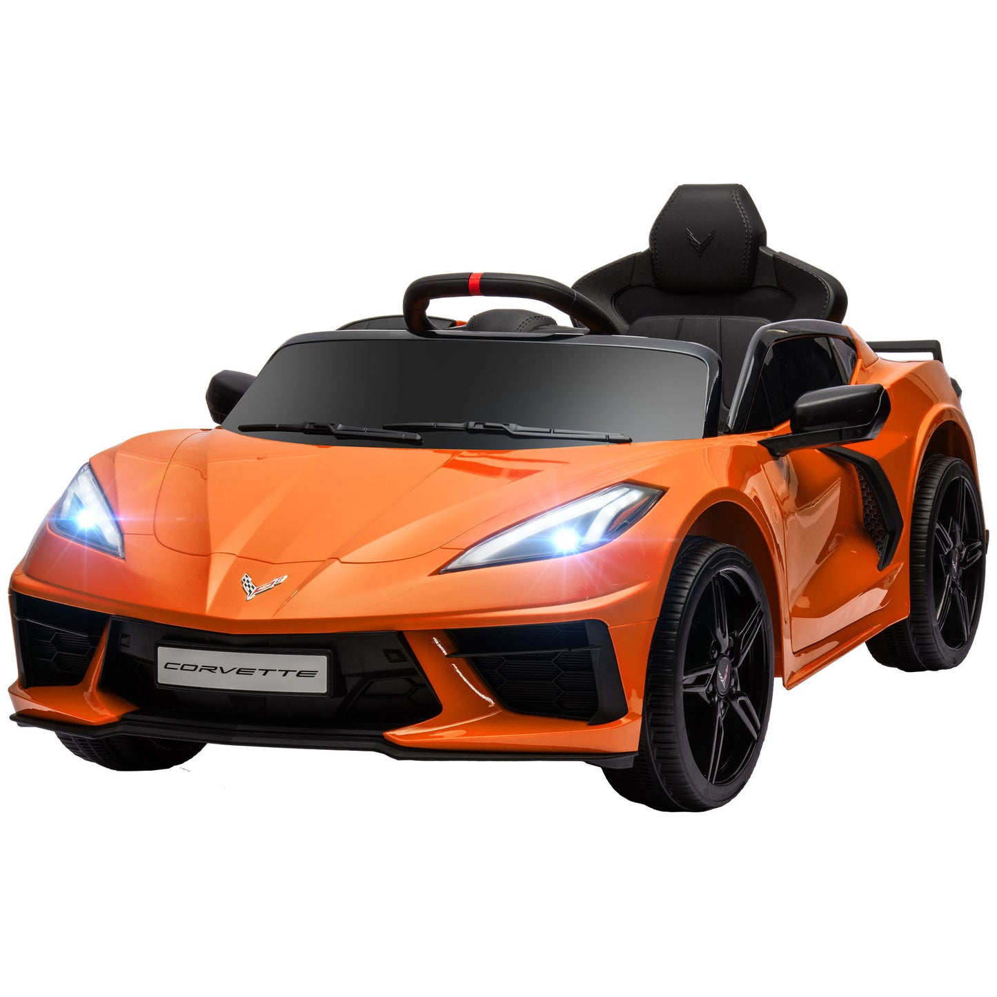 Qaba Electric Car for Kids, 12V Chevrolet Corvette Licensed Kids Car with Parental Remote Control, Suspension System, Music, Horn, Headlight, Slow Start, Kids Electric Car for 3-6 Years, Orange