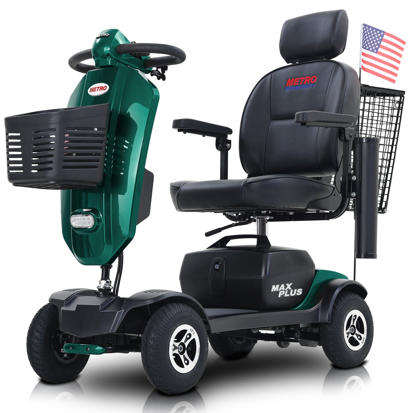 MAX PLUS EMERALD 4 Wheels Outdoor Compact Mobility Scooter with Rear Basket,16 Miles, Cup Holders & USB charger Port