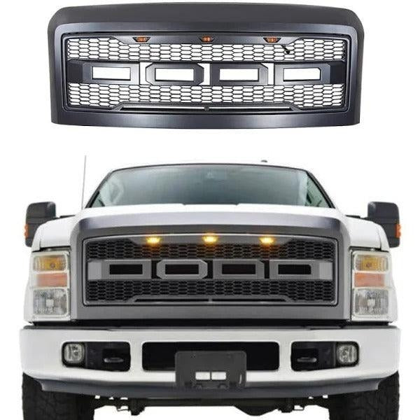 Grill For 2008 2009 2010 Ford F250 F350 F450 Raptor Grill Matte Black W/E Lights With Letters
