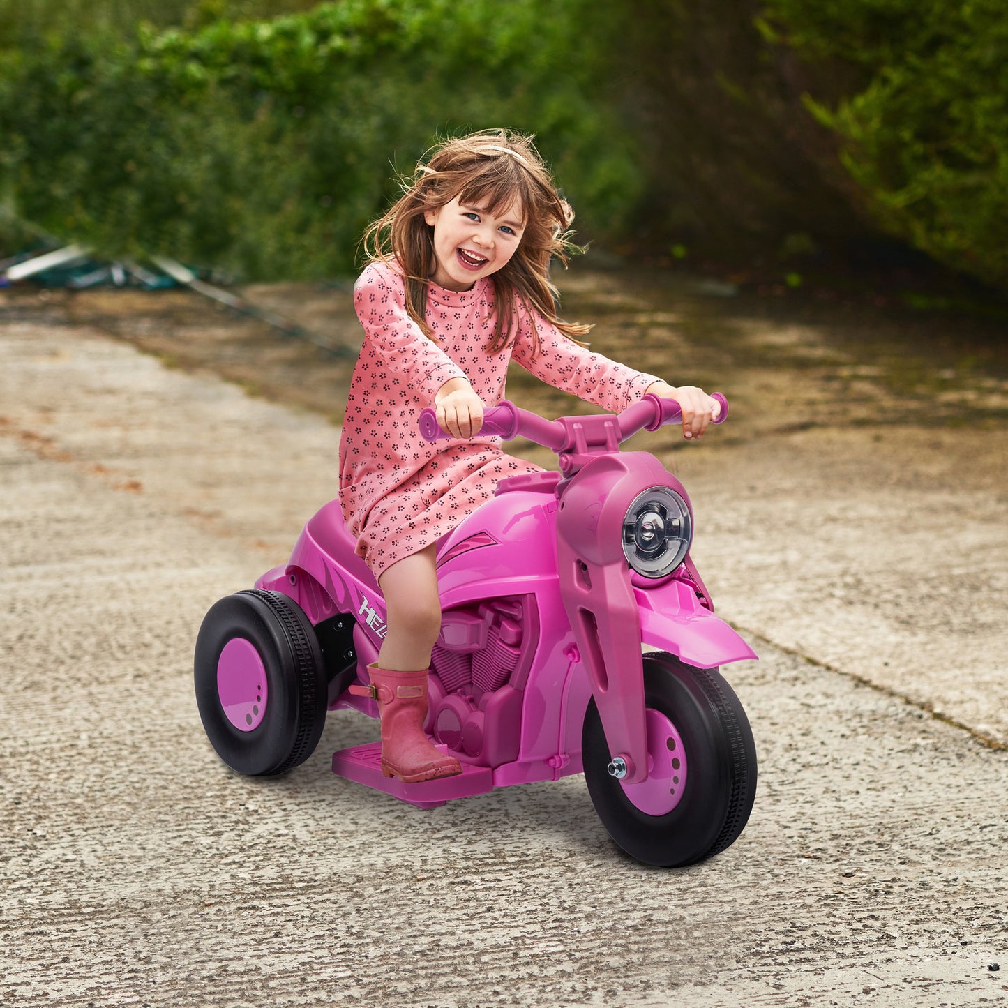 Qaba Ride on Bubble Car, 6V Kids Motorcycle, 3 Wheeled 2 MPH Electric Motorbike for Toddler with LED Headlight, Music, Forward & Reserve, Pink