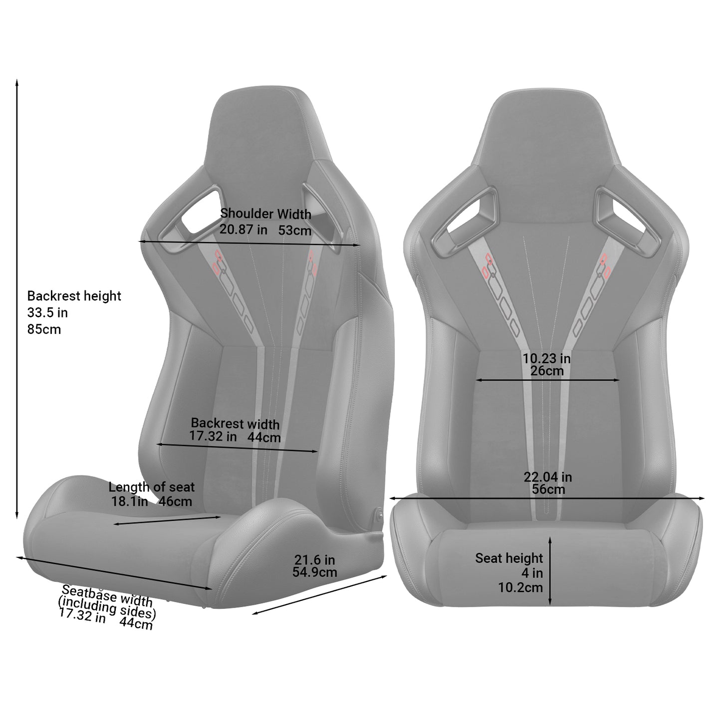 2PC Universal Bucket Racing Seats Red Stitch Red PVC Leather Reclinable Carbon Look Leather Back With Adjustor Slider(Not Including Seat Bracket ) 1 box of 2 pieces