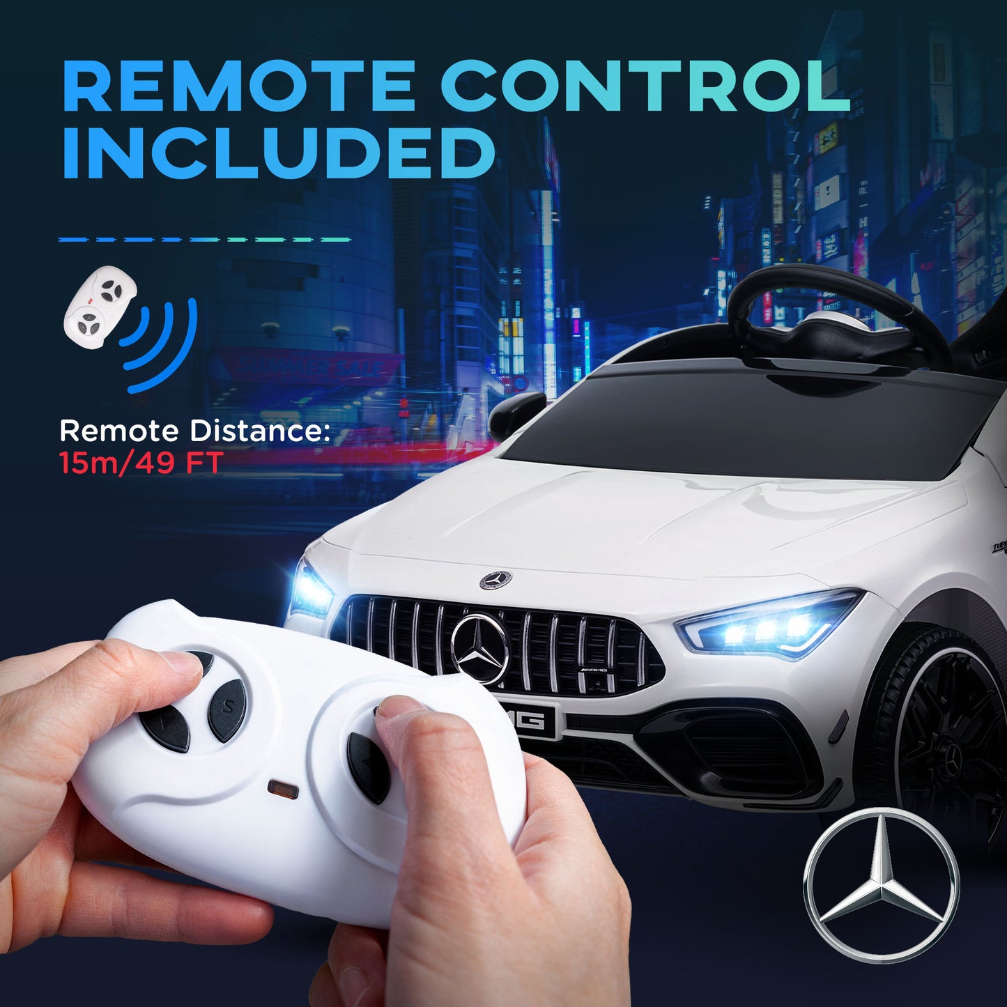 Qaba Mercedes-Benz AMG CLA 45 Licensed 12V Kids Electric Car, Battery Powered Ride on Car with Remote Control, Transport Wheels, Spring Suspension, LED Lights, Music Horn, White