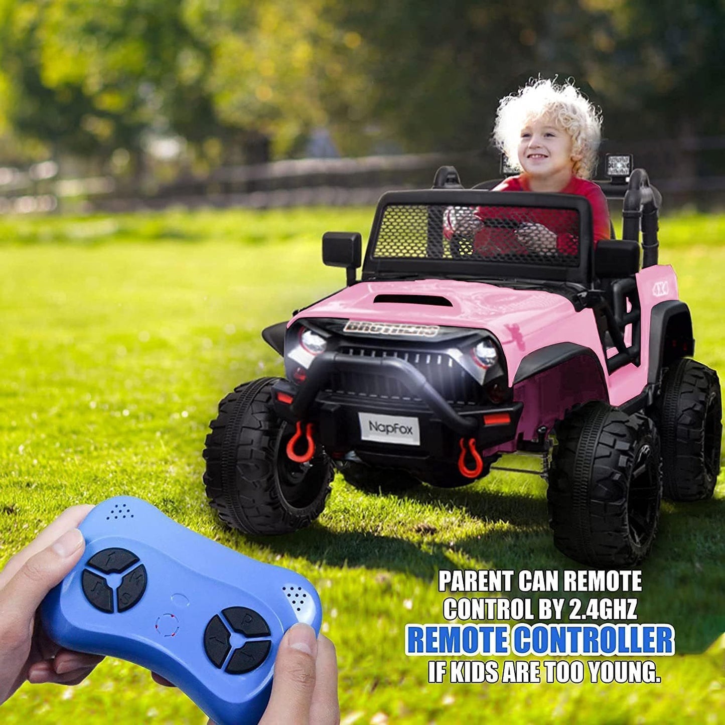 24V Ride on Car Truck with Remote Control, 2 Seater Kids Electric Car, Spring Suspension, 9Ah Battery Powered, 3 Speeds, Double Doors, Music Player