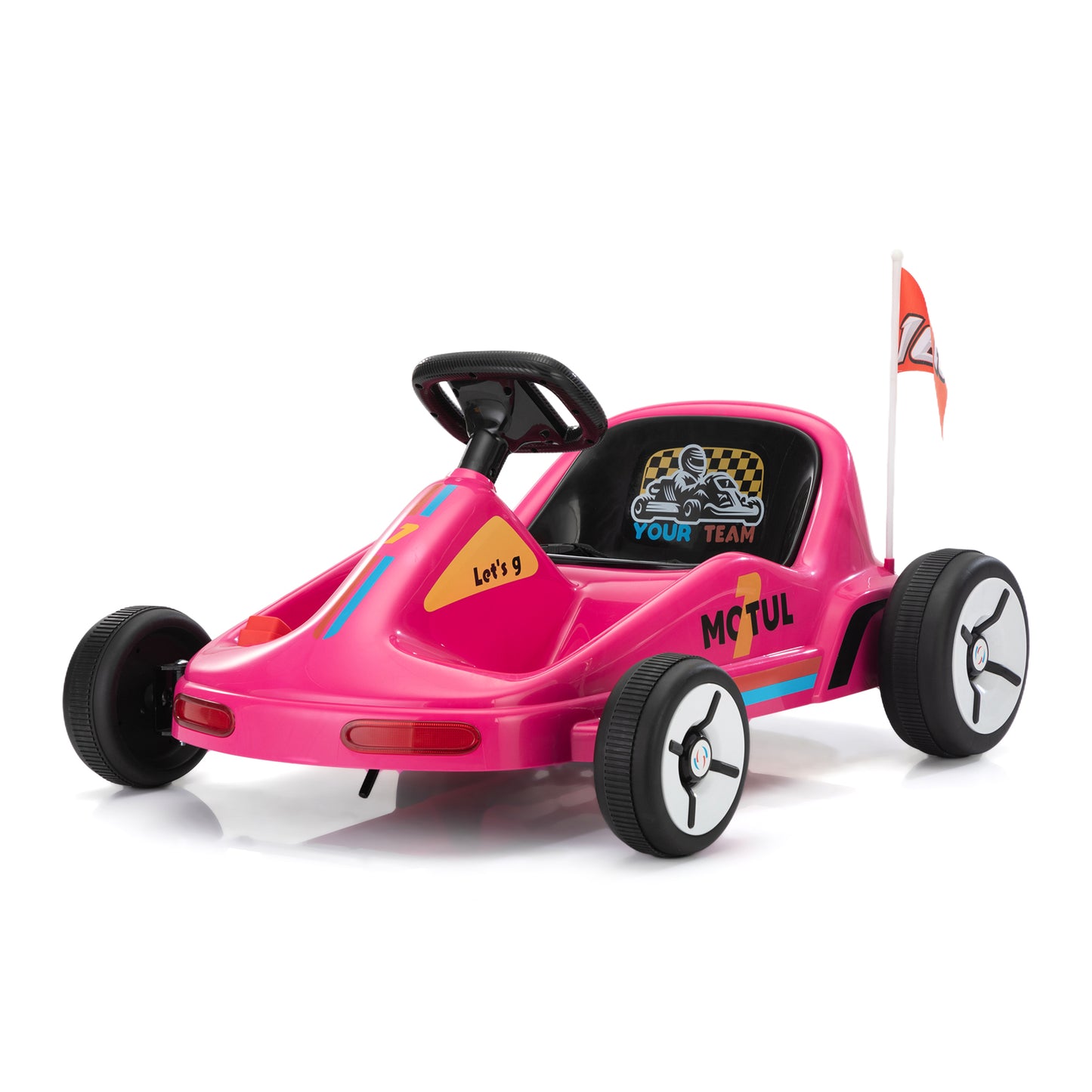 12V Kids Ride On Go Kart, Electric 4-Wheeler Car with Remote Control, Cushioned Seat, LED Lights, MP3 Music, Bluetooth, Pedal Control, Battery Powered Vehicle for 3-8 Years Old, Rose Red