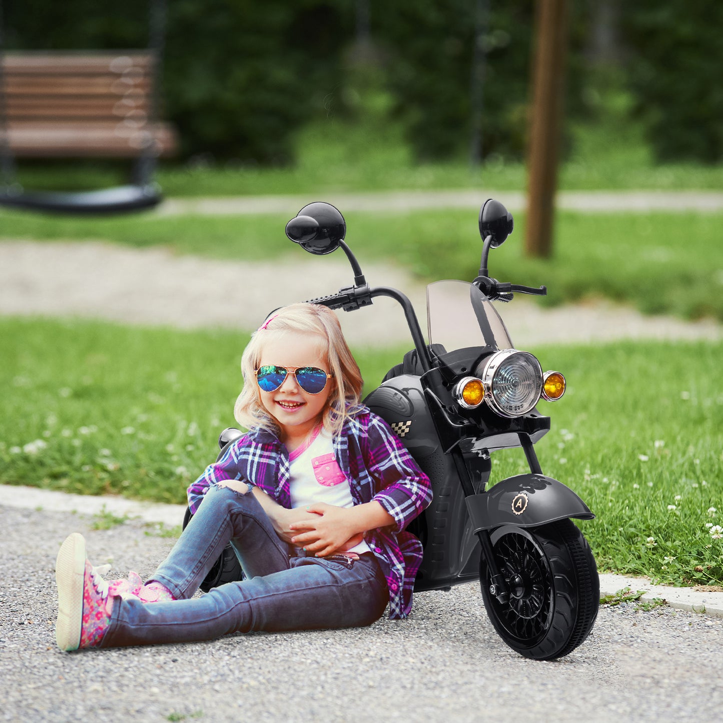 Qaba Electric Motorcycle for Kids, 3 Wheel 6V Battery Powered Chopper Motorbike, Ride on Motorcycle with Headlights, Music, Forward & Reverse for Boys and Girls Ages 3-6 Years, Gray