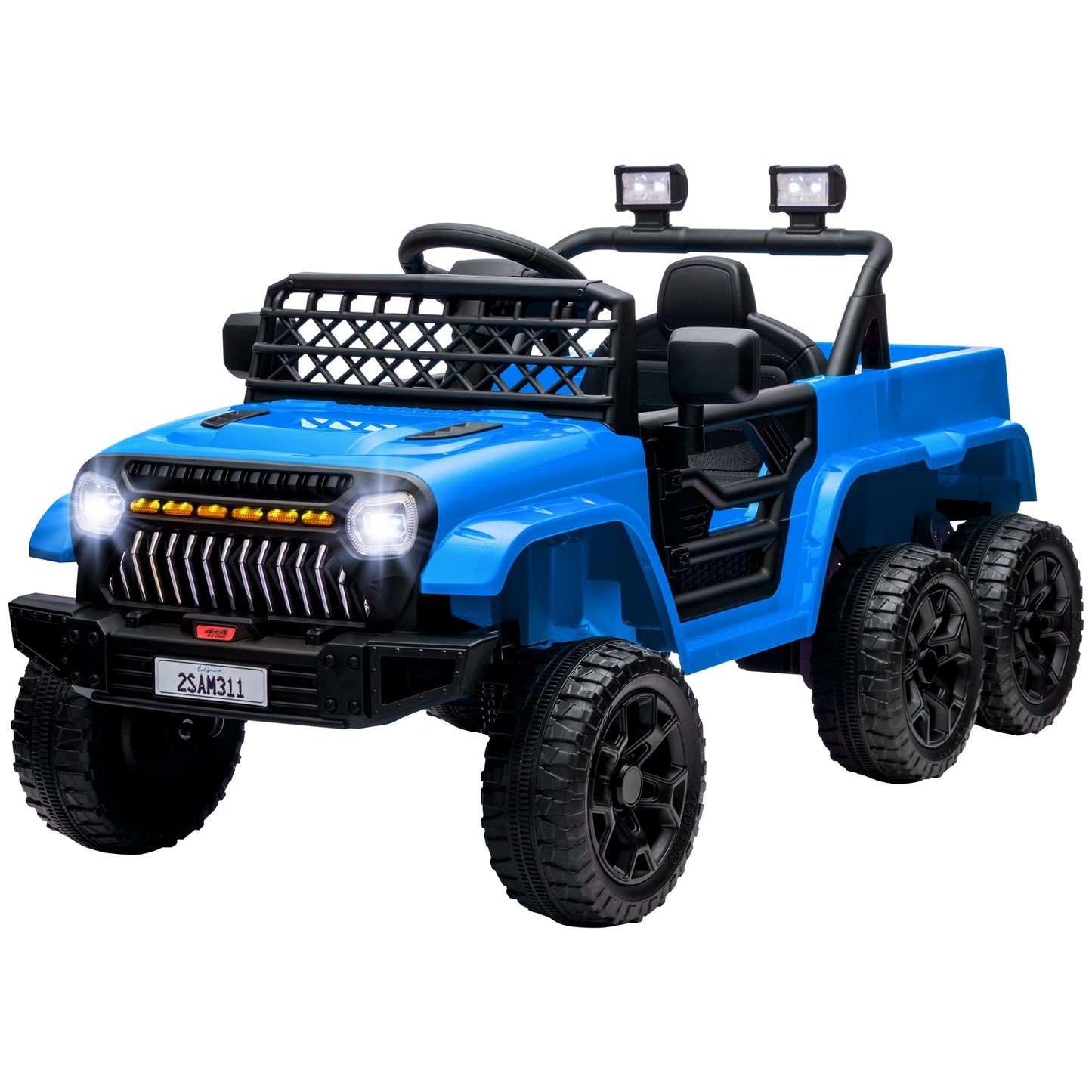 Qaba 12V 4x4 Kids Ride on Truck with Back Trailer, 2WD/4WD Switchable Kids Electric Car with Parent Remote Control, Spring Suspension System, Soft Start, Music, LED Light, Horn, Light Blue