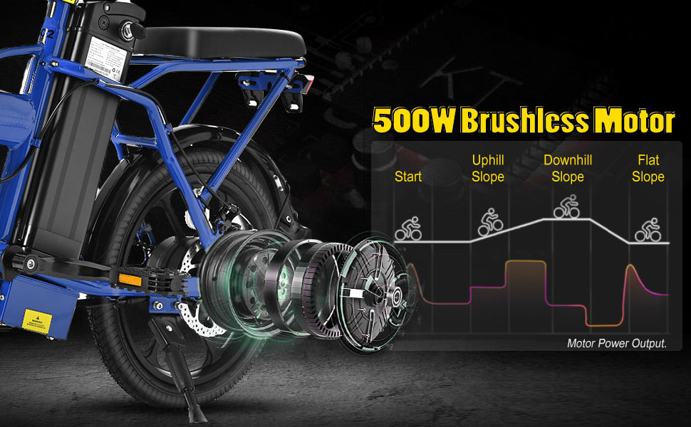 Adult Electric Bicycles 500 W Motor 15.5 MPH Max Speed, 16inch Tire, 42 V 10.4 AH Removable Battery for Electric Bike, Multi-Shock Absorption, City Commuter, Fold able Adult Electric Bicycle