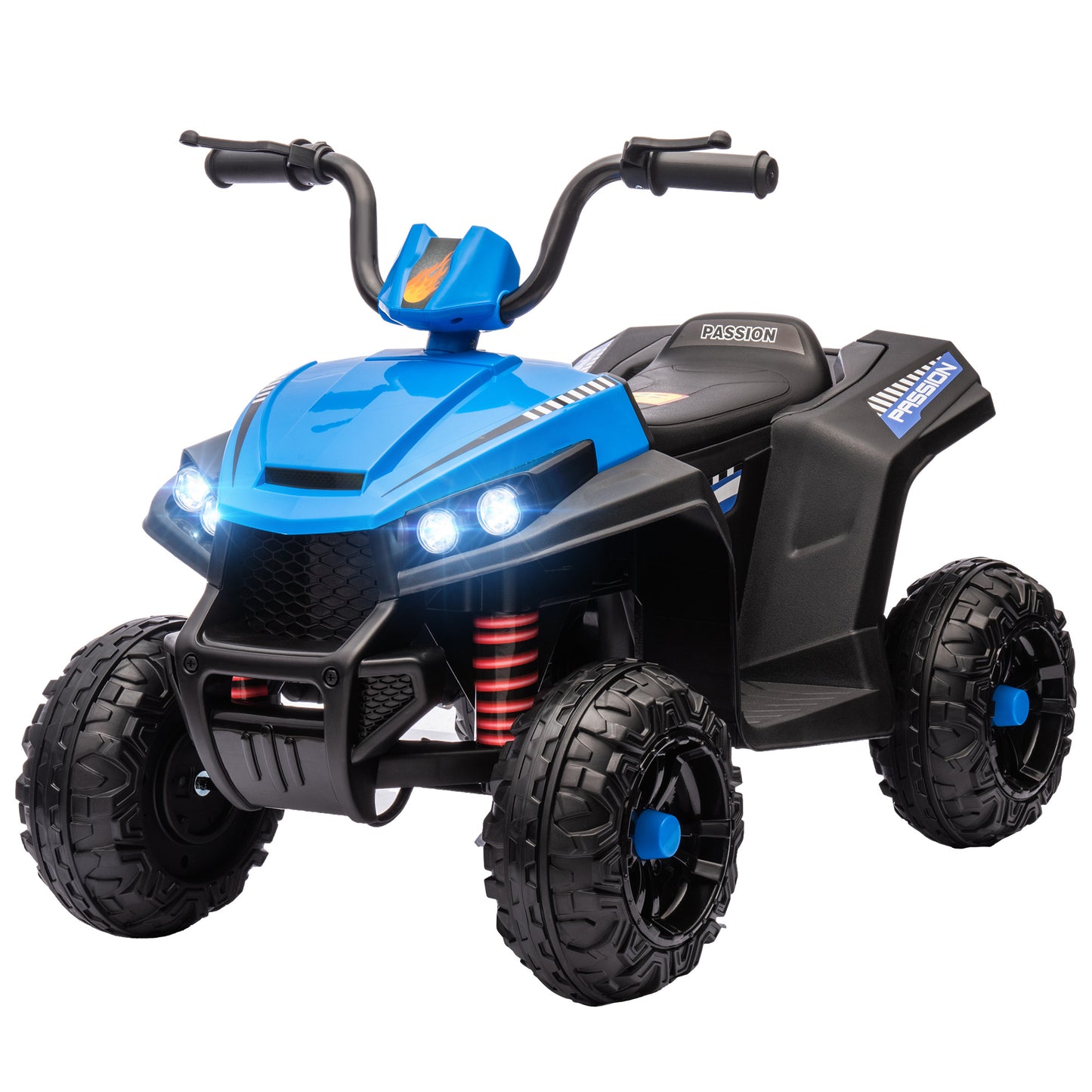 Qaba 12V Kids ATV, Battery Powered Four Wheeler with Spring Suspension, Forward & Reverse, LED Lights, Music, MP3, Kids Electric Car for Boys Girls, Blue