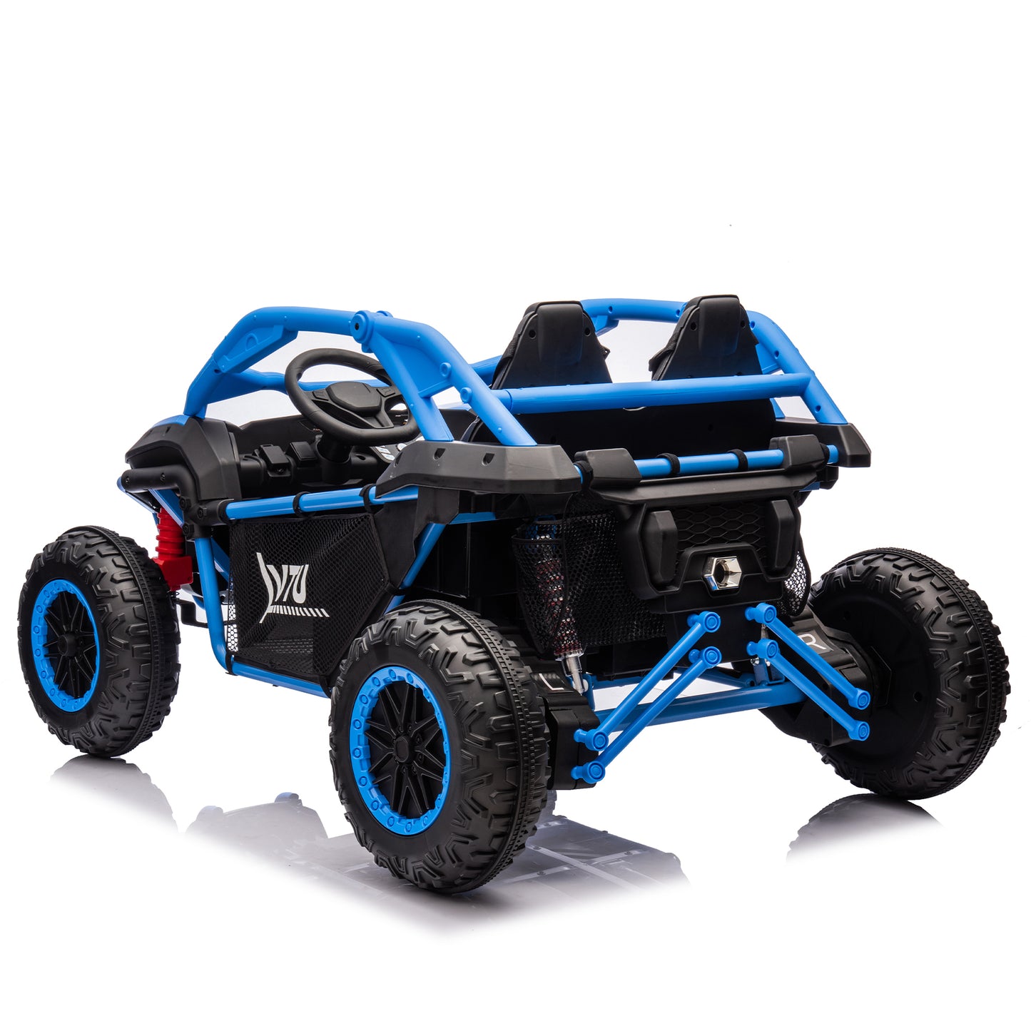 24V Two-seater Kids Ride On UTV w/Parents Control,20in seat width,400W Super high power,Four-wheel Suspension,Bluetooth,MP3,USB,LED Light,Horn,Rear storage space,Speeds 3.73-4.97MPH For Kids aged 3+.