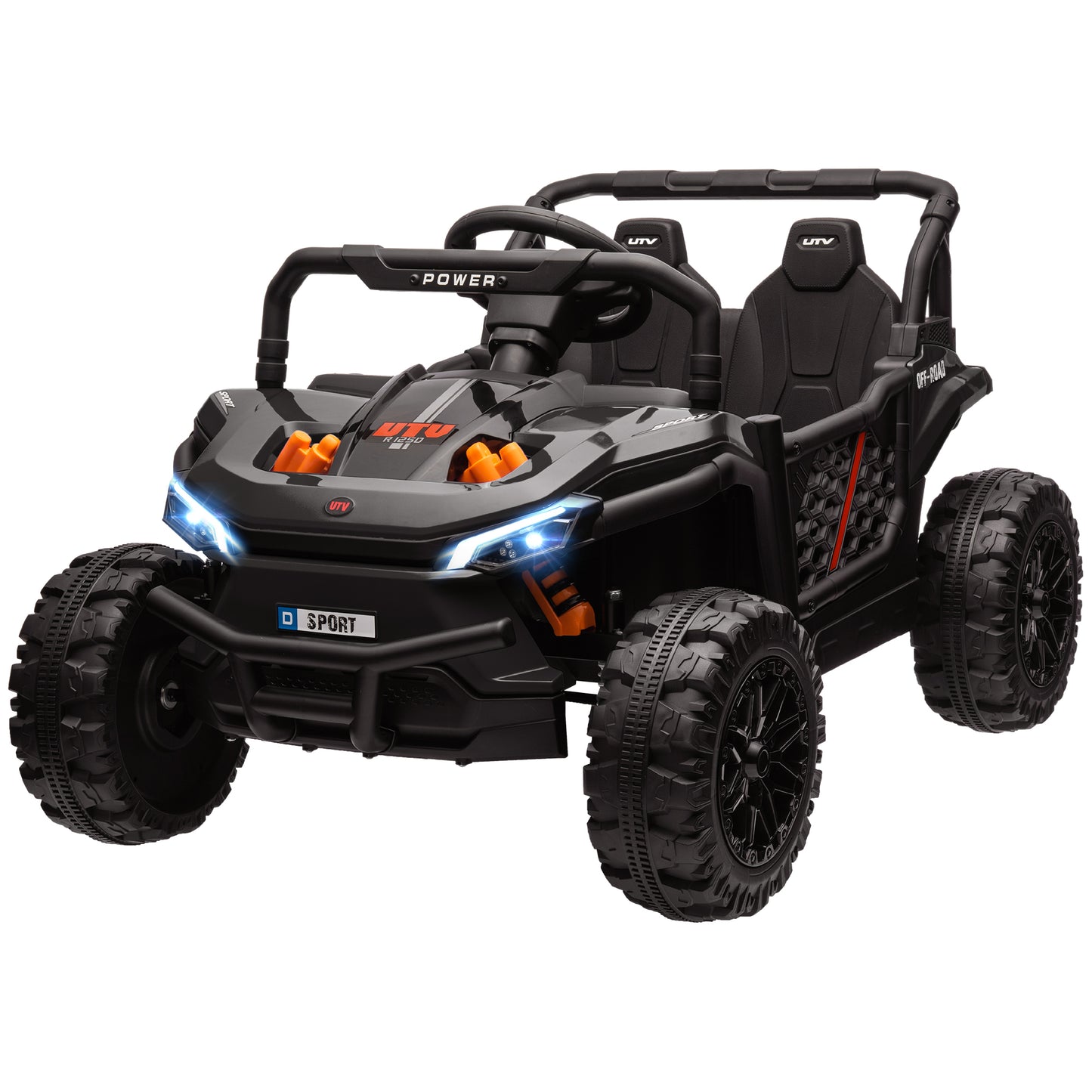 Qaba 12V Kids UTV, Battery Powered Ride on Truck, 3.7 MPH Off-Road Electric Car with Remote Control, 4-Wheel Suspension, LED Headlights, 3 Speeds, Horn & Music, for Boys and Girls, Black