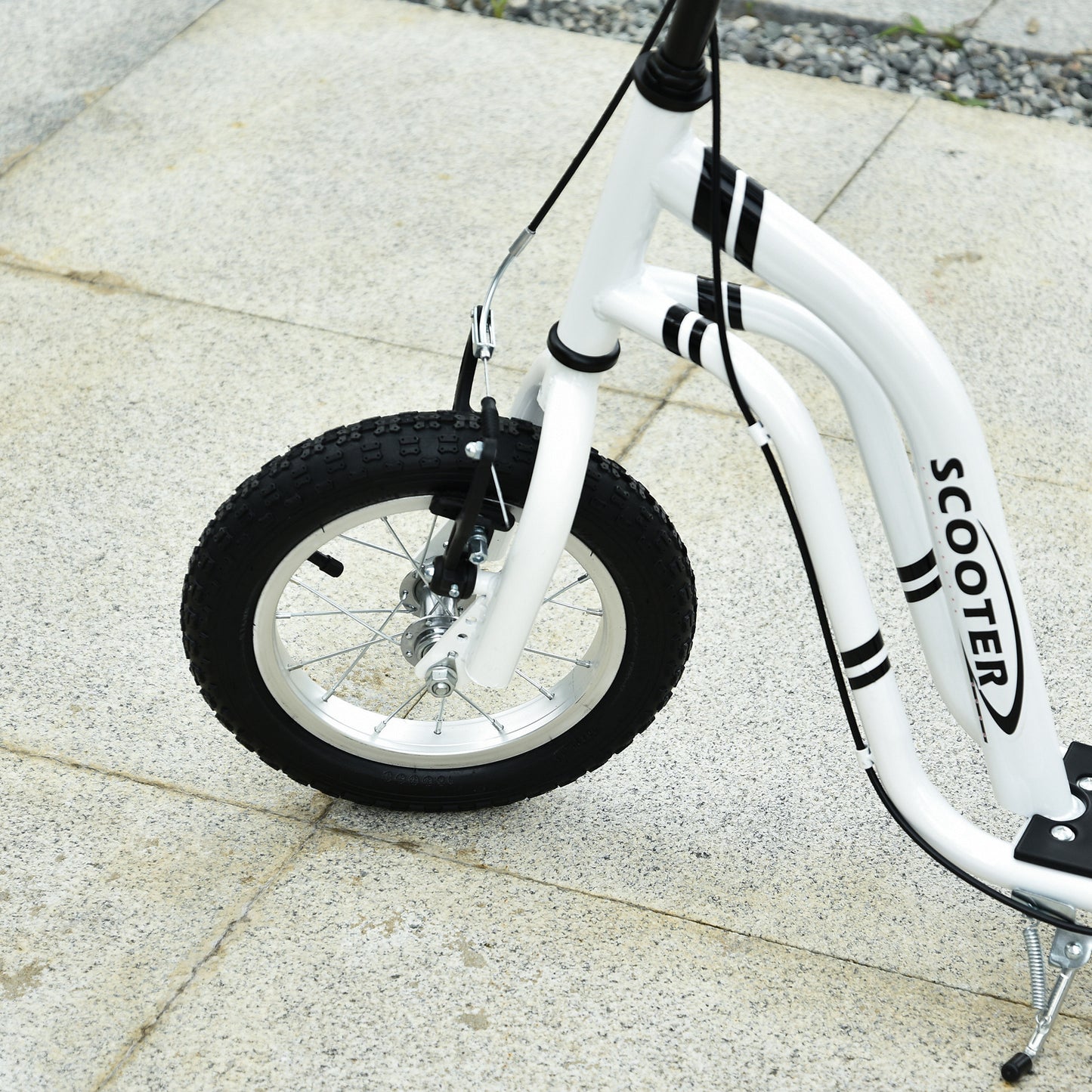 Youth Scooter Front and Rear Caliper Dual Brakes 12-Inch Inflatable Front Wheel Ride On Toy For Age 5+, White