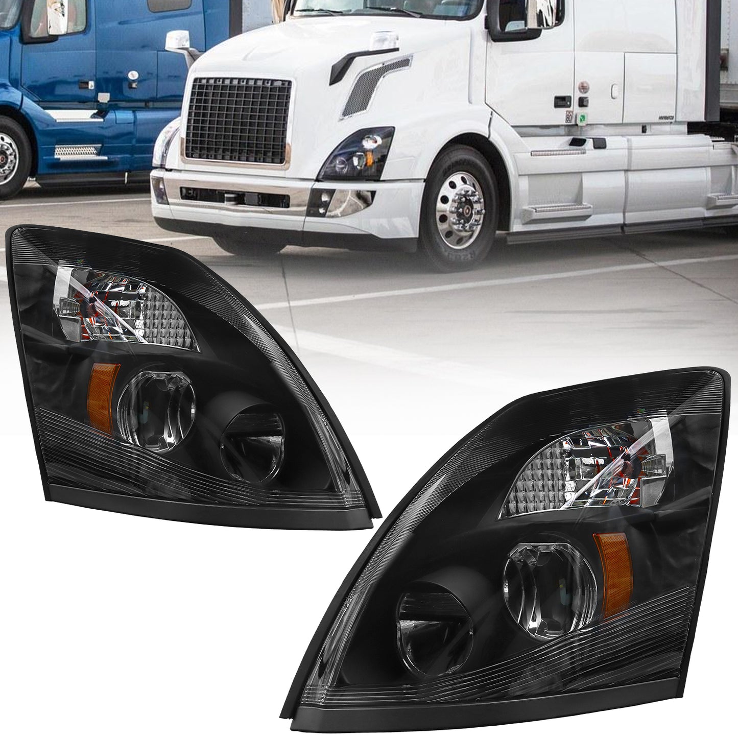 Headlight Assembly Fit for 2004-2014 Volvo VNL, LED Headlamp, Left/Driver & Right/Passenger Side