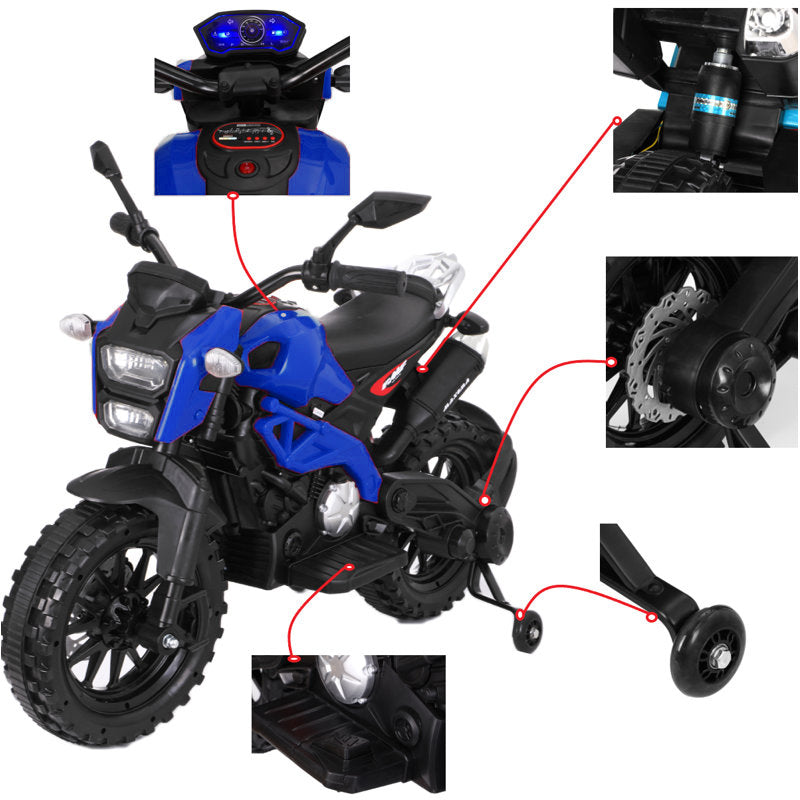 Electric Motorcycle for Kids, kids ride on motorcycle, 12V Electric Dirt Bike with Training Wheels, Hand Racing Foot Brake,PU seat, Ride on Motorcycle for 3~6 years Boys Girls gift