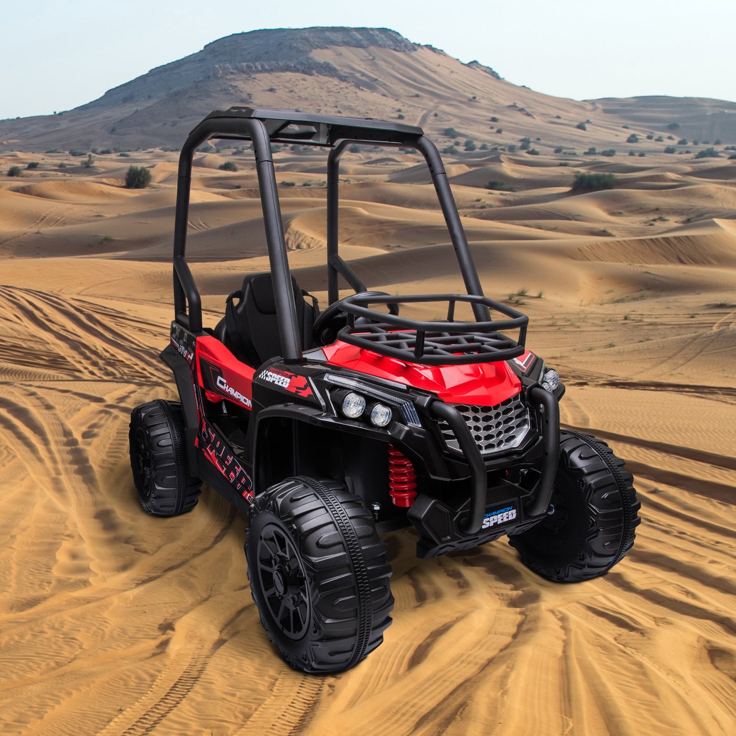 12V Dual Motor Kids Electric Ride-on UTV Toy, Batter Powered Truck with Forward and Reverse Function, Headlights, MP3/USB Music Connection, Suspension, & Remote Control, Red