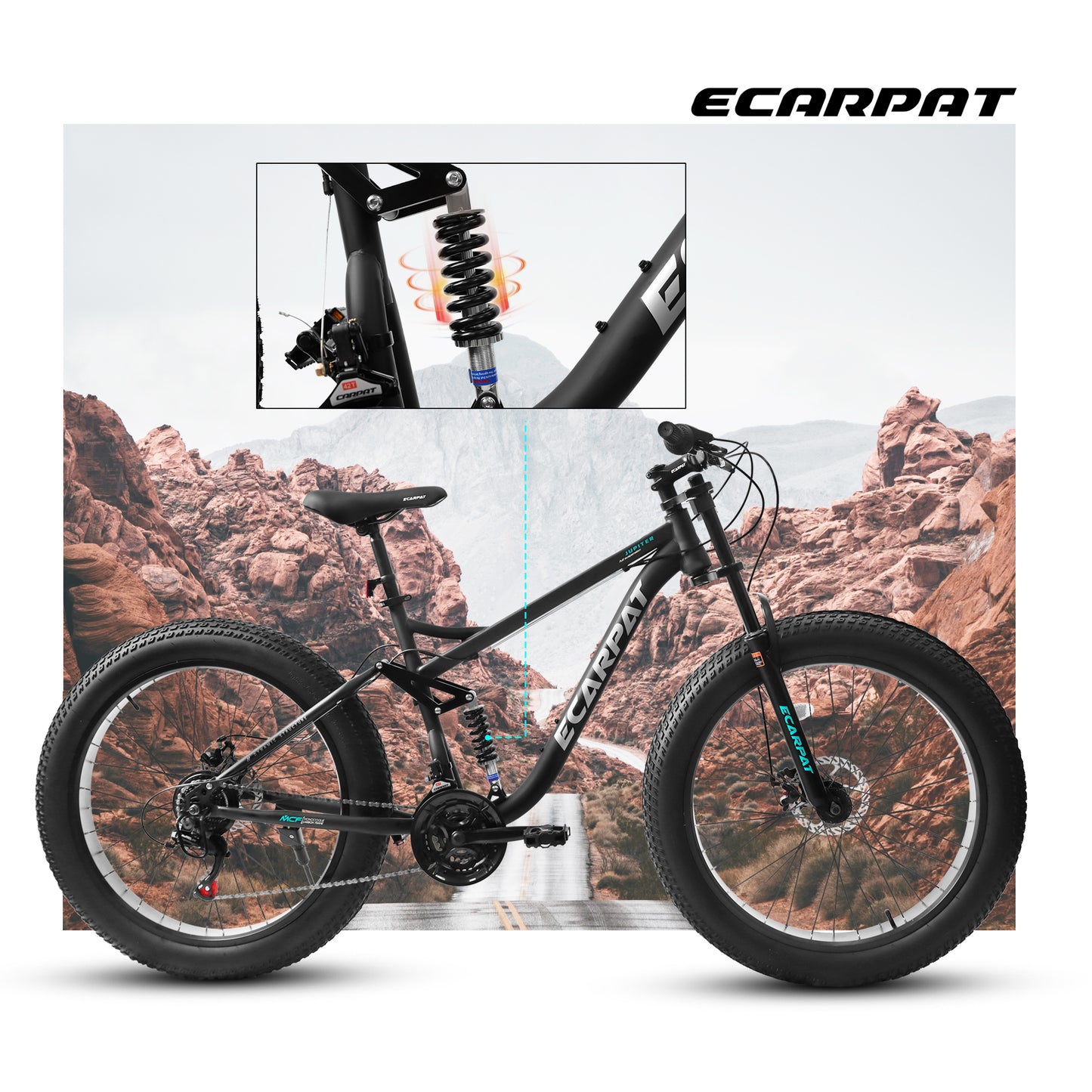A26309 26 inch Mountain Bike,Full-Suspension 21 Speeds Drivetrain with Disc-Brake MTB Bicycle, 26*4" Fat tire Bike for Men or Women.