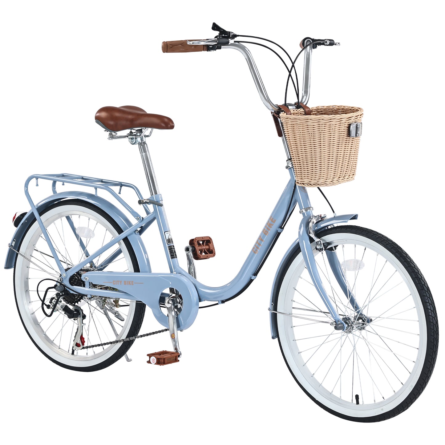 7 Speed City Bike With Basket , Steel Frame,Multiple Colors 22 Inch Girls Bicycle