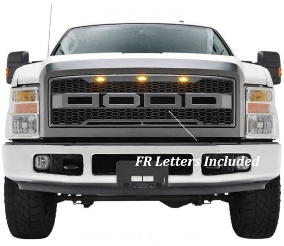 Grill For 2008 2009 2010 Ford F250 F350 F450 Raptor Grill Matte Black W/E Lights With Letters