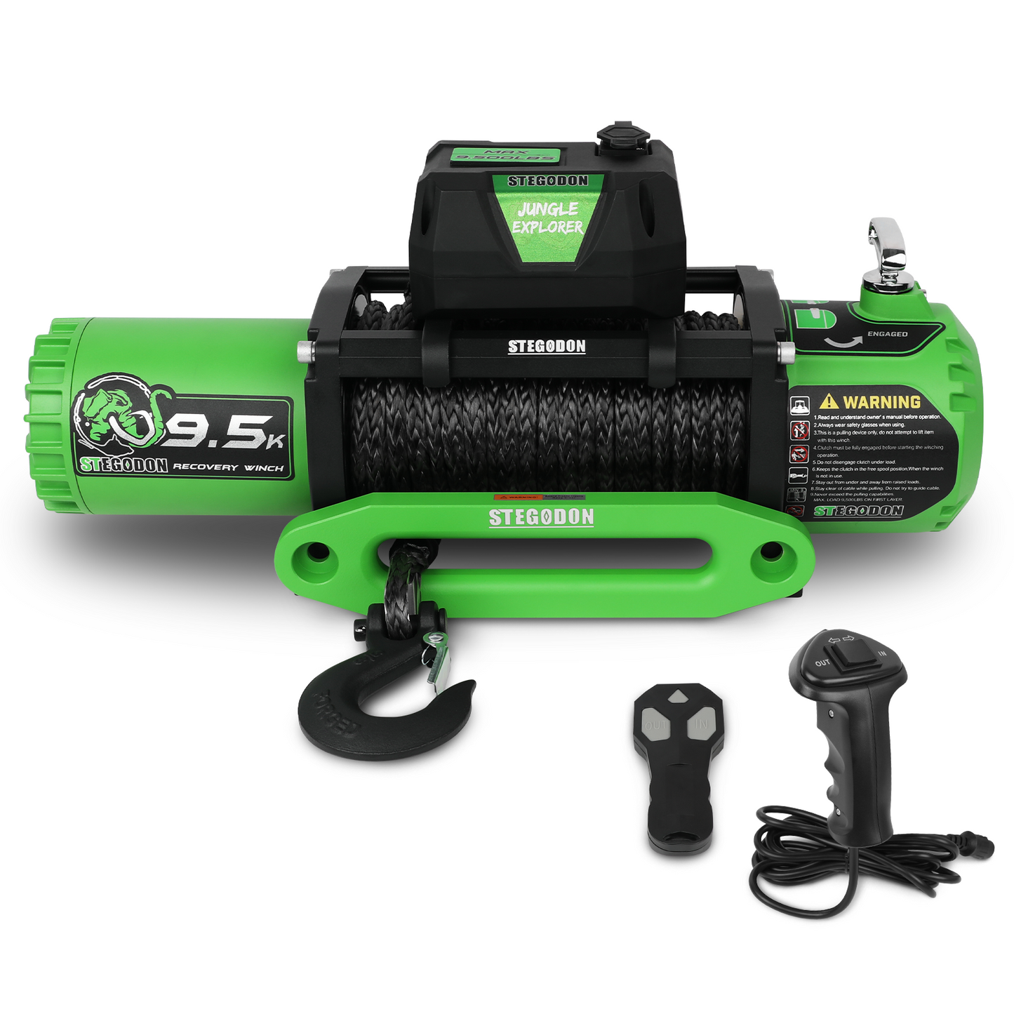 STEGODON 9500 lb. Load Capacity Electric Winch,12V Waterproof IP67 Electric Winch with Hawse Fairlead, Synthetic Rope Winch with Wireless Handheld Remote and Wired Handle
