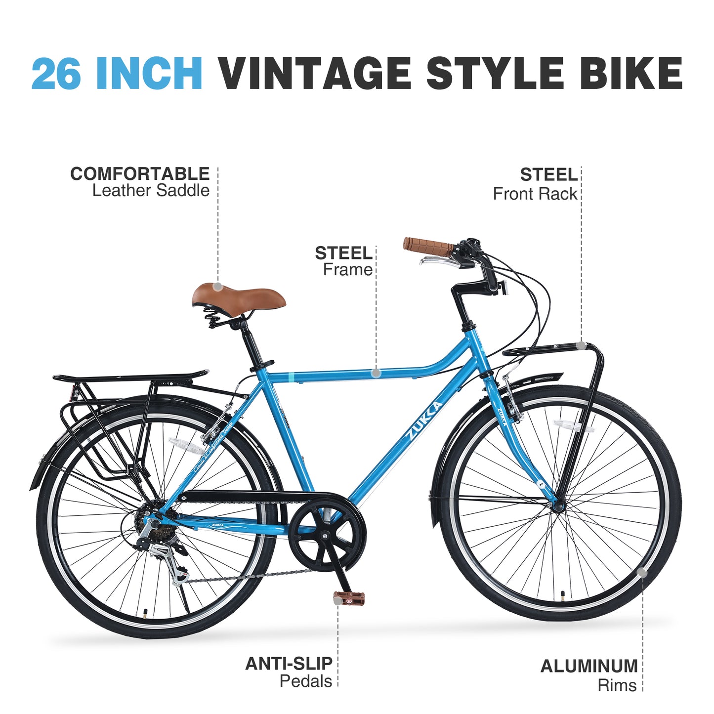 7 Speed, Steel Frame, Multiple Colors 26 Inch Vintage Style Bike,Retro Commute Bike for Women and Men
