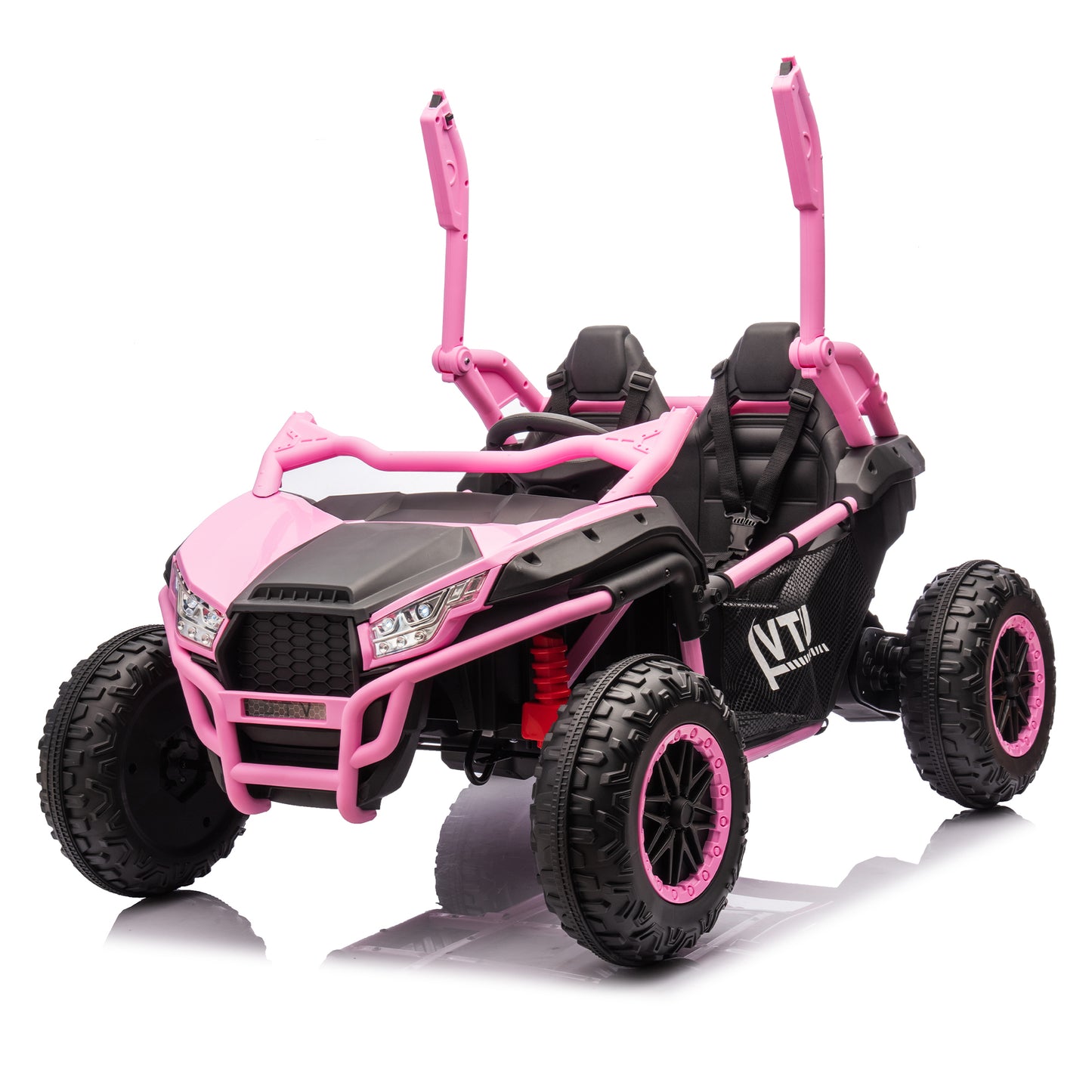 24V Two-seater Kids Ride On UTV w/Parents Control,20in seat width,400W Super high power,Four-wheel Suspension,Bluetooth,MP3,USB,LED Light,Horn,Rear storage space,Speeds 3.73-4.97MPH For Kids aged 3+.