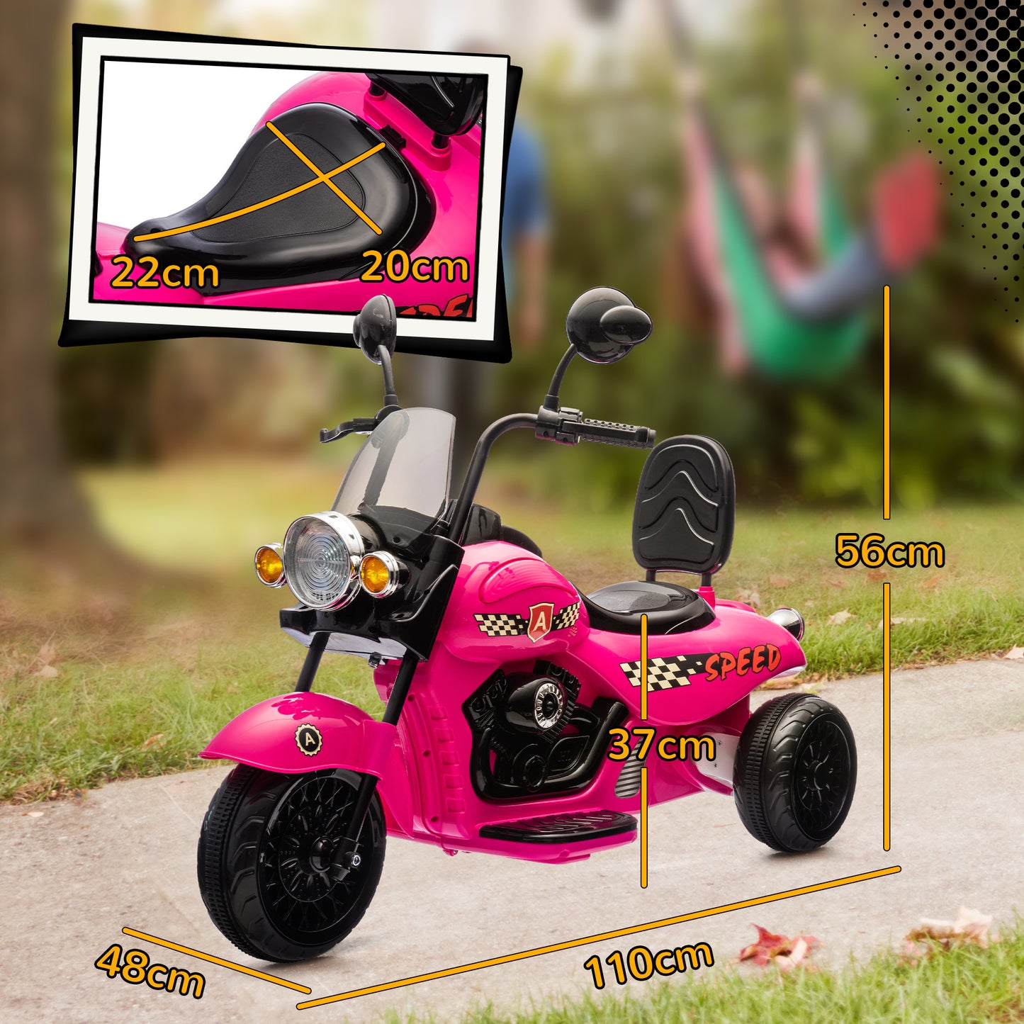 Qaba Electric Motorcycle for Kids, 3 Wheel 6V Battery Powered Chopper Motorbike, Ride on Motorcycle with Headlights, Music, Forward & Reverse for Boys and Girls Ages 3-6 Years, Pink