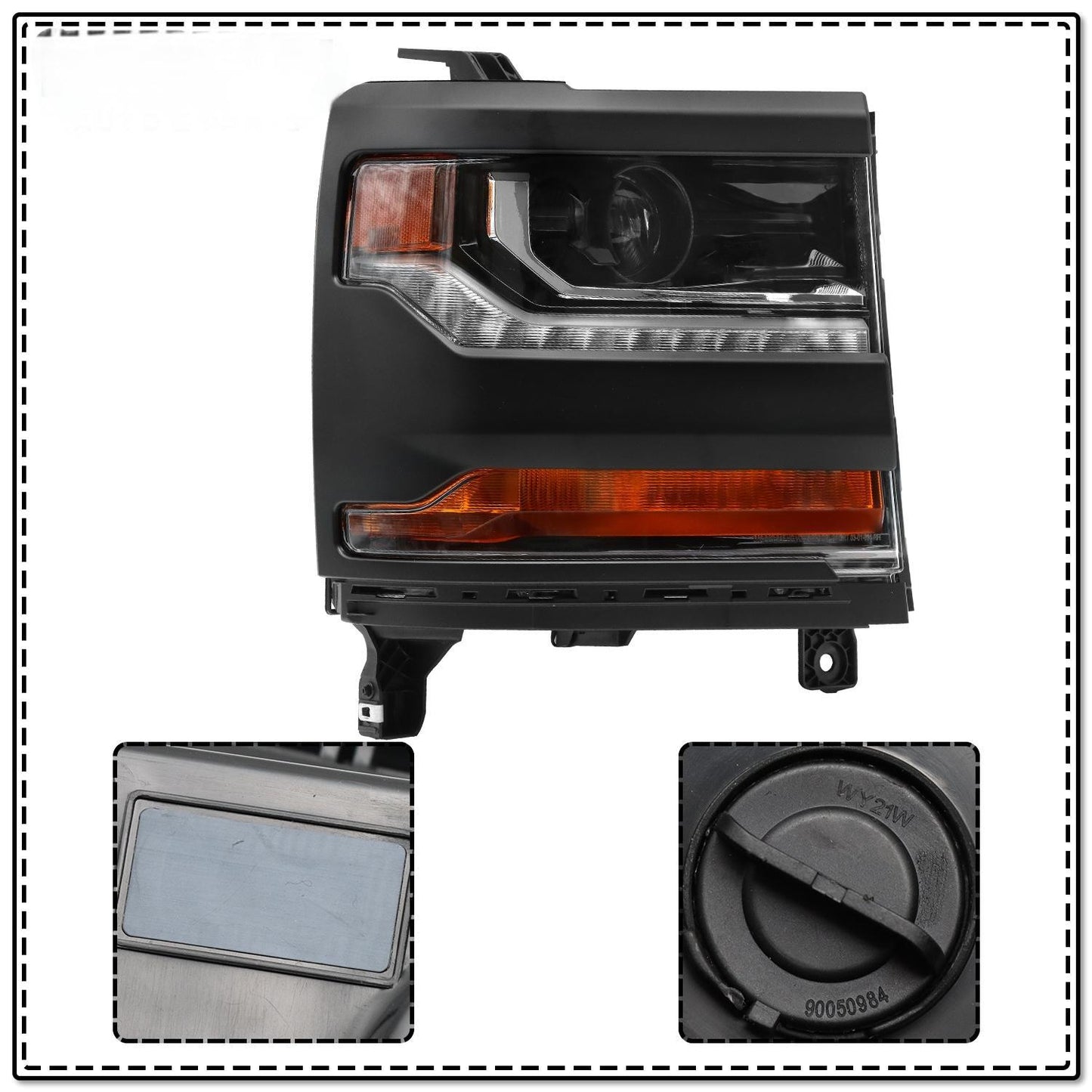 Black Housing Right/Passenger Side HID Headlight Assembly Fit for 2016-2018 Chevy Silverado 1500, W/O Near/Far Light HID Bulb and Ballast, W/O Turn Signal Bulb, With LED Parking Light