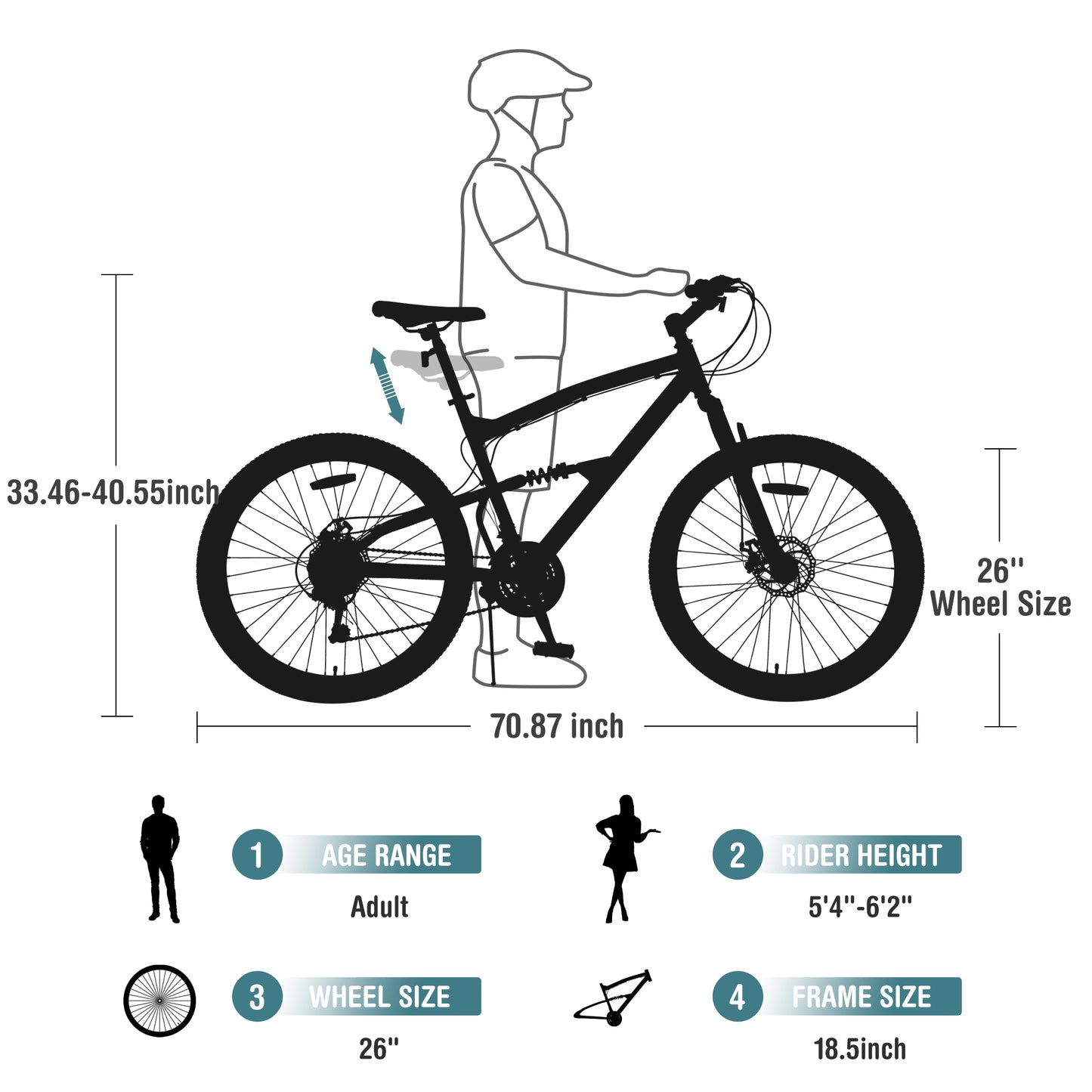 26 inch Mountain Bike 21-Speed Dual Suspension Aluminum Alloy Frame For Men and Women's Bike