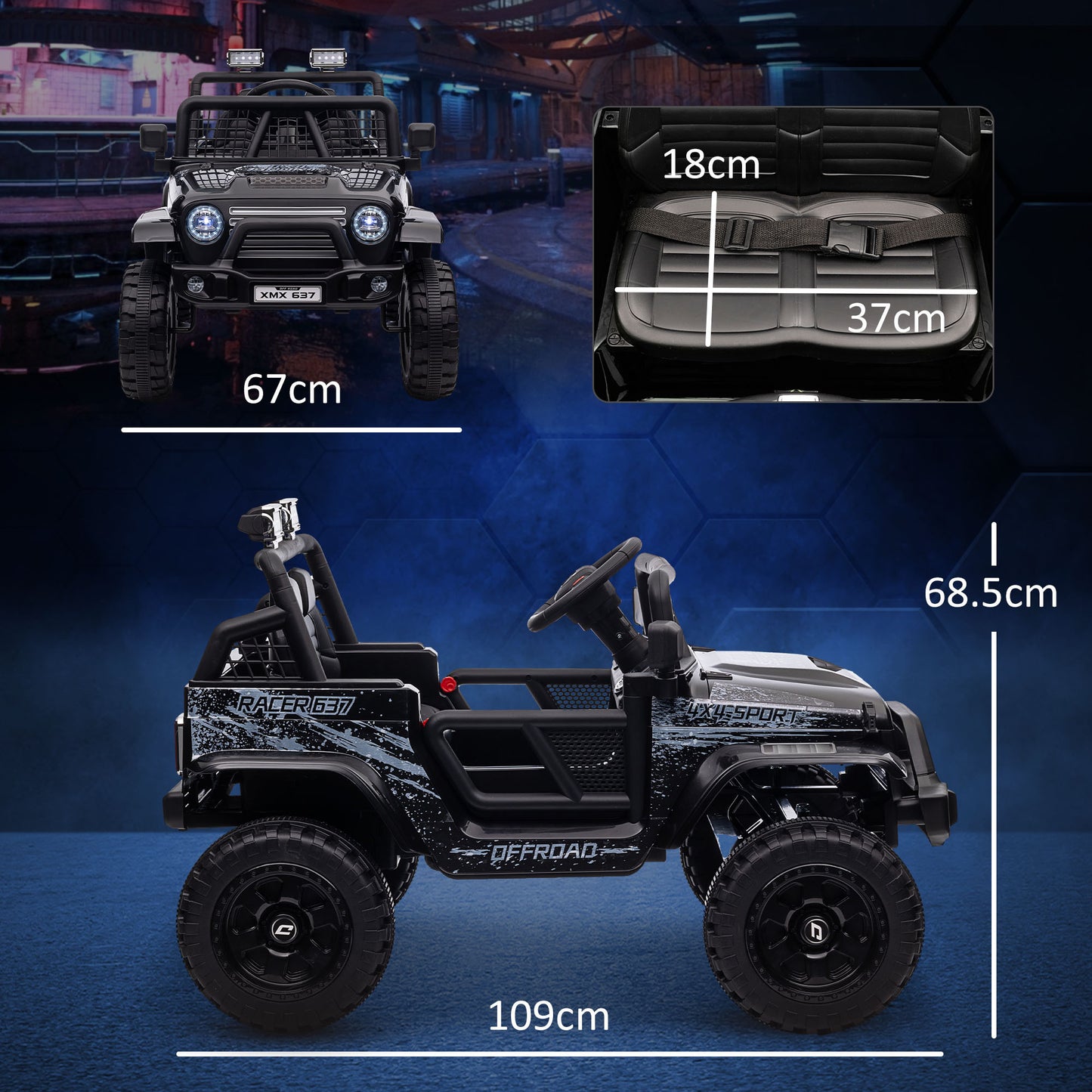 Qaba 12V Ride on Truck, Battery Powered Kids Electric Car with Parent Remote, 4 Suspension Wheels, 3 MPH Max Speed, Music, Horn & LED Lights for Ages 3-6 Years Old, Black