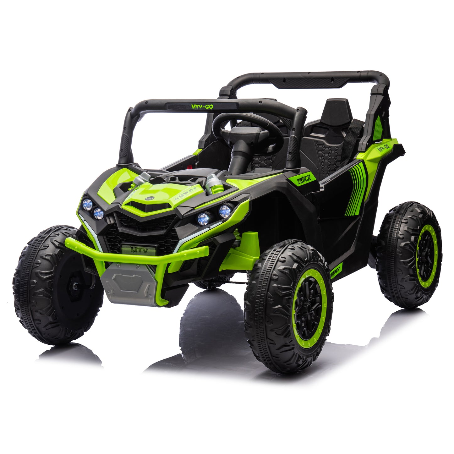 24V Two-Seater Kids Ride On UTV W/Parents Remote Control,Four-Wheel Suspension,Slow Start,Large wheel design,Anti-collision bar,Storage space,Music,USB,Bluetooth,Volume control,LED lights for Kids 3+.