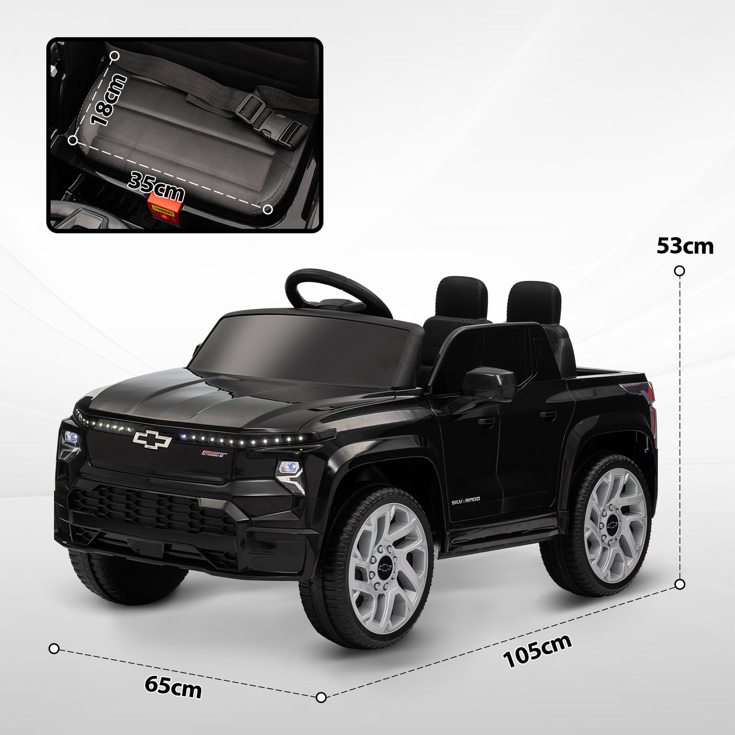 Qaba 12V Kids Electric Car, Chevrolet Silverado EV RST Licensed Ride on Car with Parent Remote Control, Spring Suspension, Soft Start, Training Wheels, LED Lights, Music, MP3, 3 Speed, Black