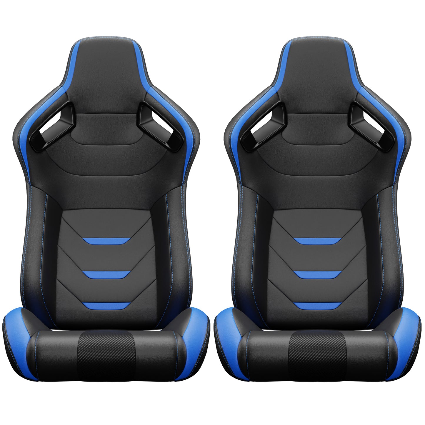 2PC Universal Bucket Racing Seats Red Stitch Red PVC Leather Reclinable Carbon Look Leather Back With Adjustor Slider(Not Including Seat Bracket ) 1 box of 2 pieces