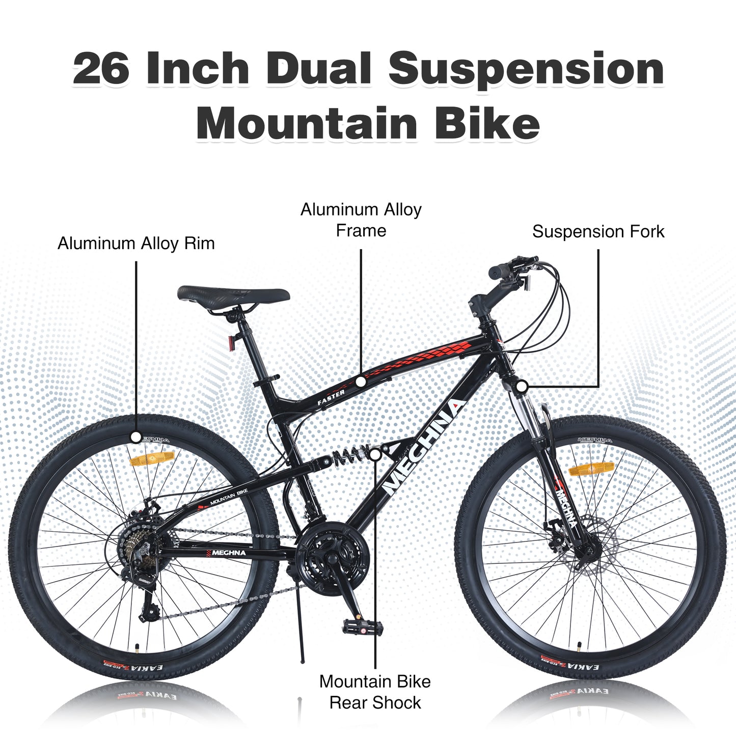 26 inch Mountain Bike 21-Speed Dual Suspension Aluminum Alloy Frame For Men and Women's Bike