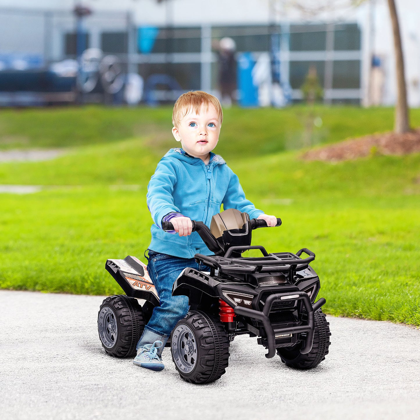 Kids ATV Four Wheeler Ride on Car, Motorized Quad, 6V Battery Powered Electric Quad with Songs for 18-36 Months, Black