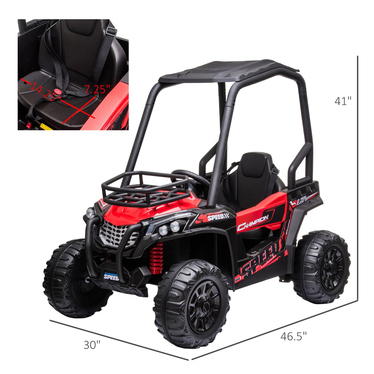 12V Dual Motor Kids Electric Ride-on UTV Toy, Batter Powered Truck with Forward and Reverse Function, Headlights, MP3/USB Music Connection, Suspension, & Remote Control, Red