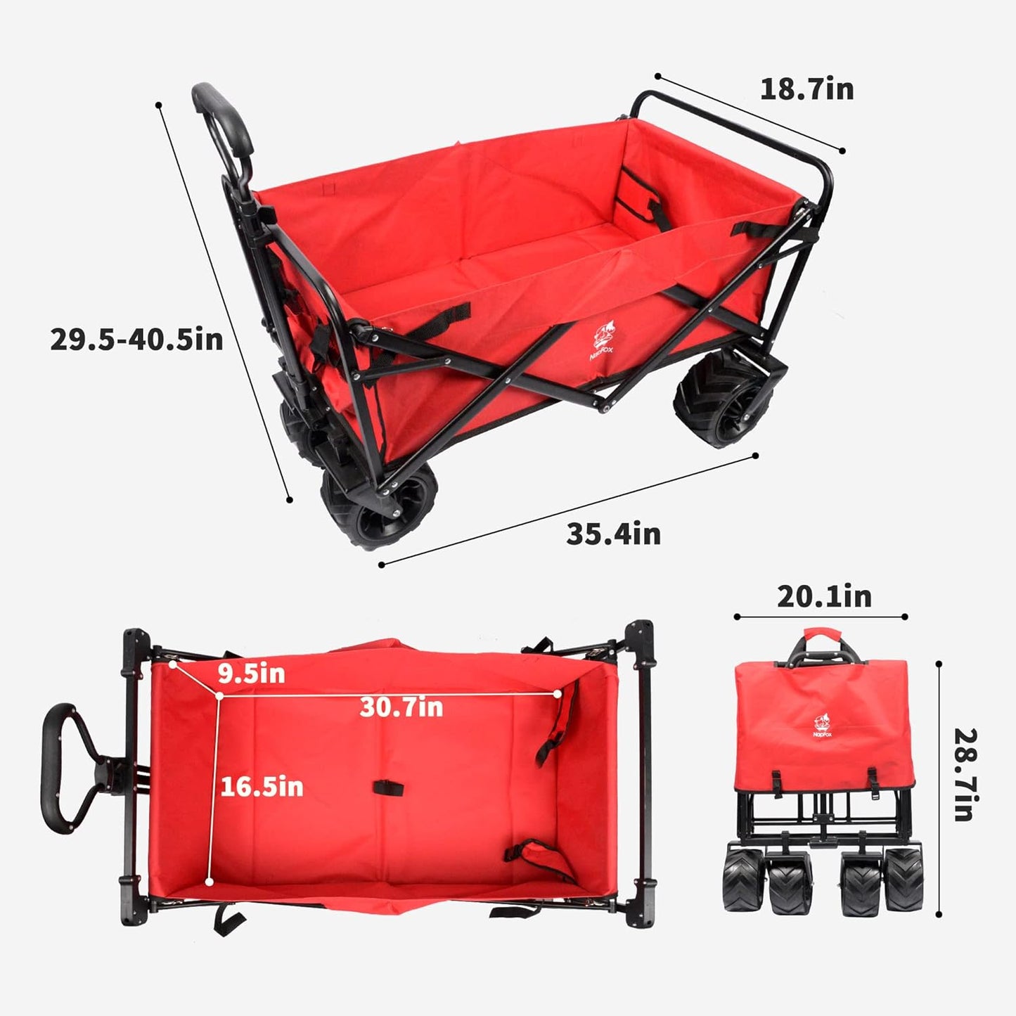 Collapsible Heavy Duty Beach Wagon Cart Outdoor Folding Utility Camping Garden Beach Cart with Universal Wheels Adjustable Handle Shopping(Red)