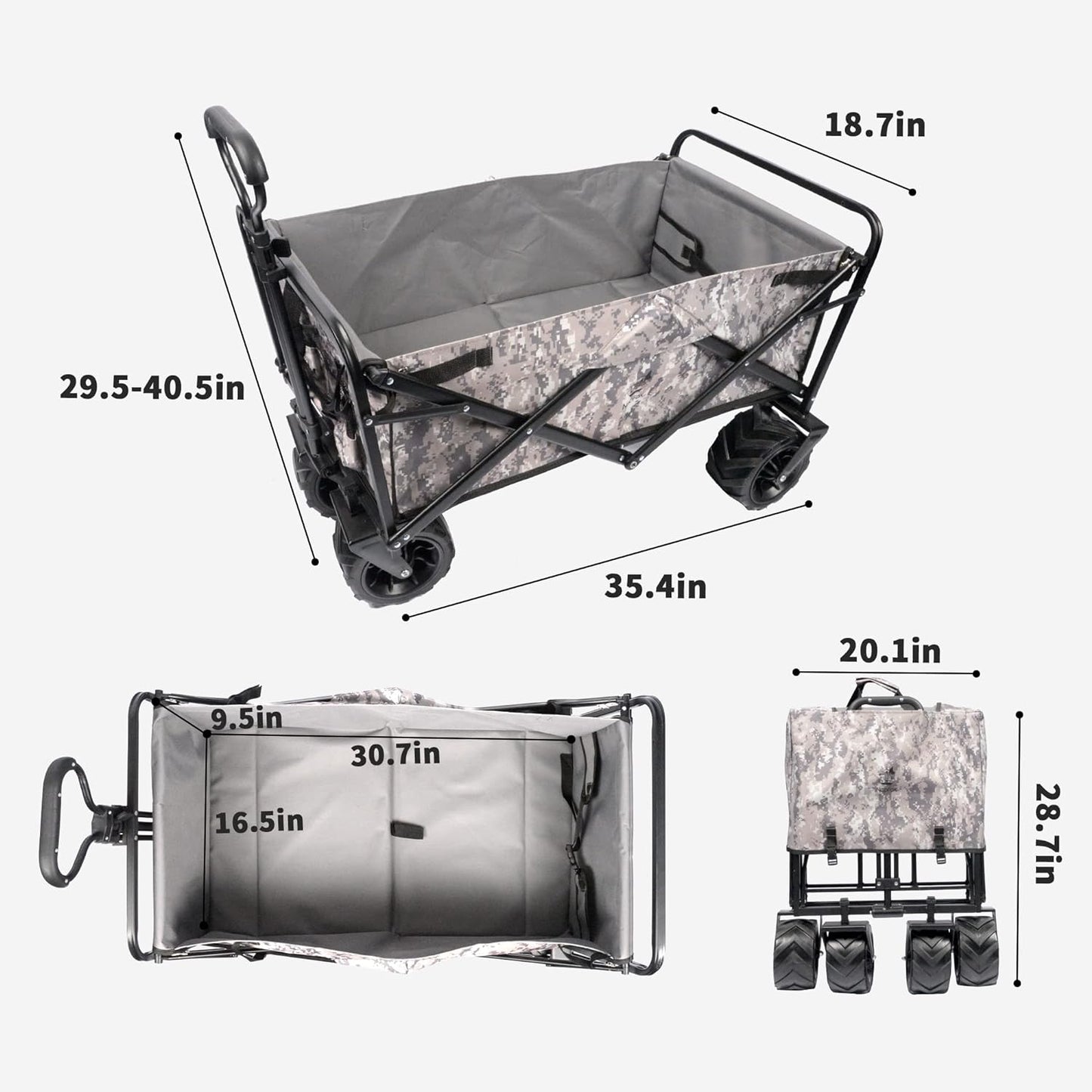 Collapsible Heavy Duty Beach Wagon Cart Outdoor Folding Utility Camping Garden Beach Cart with Universal Wheels Adjustable Handle Shopping(Snow Camouflage)
