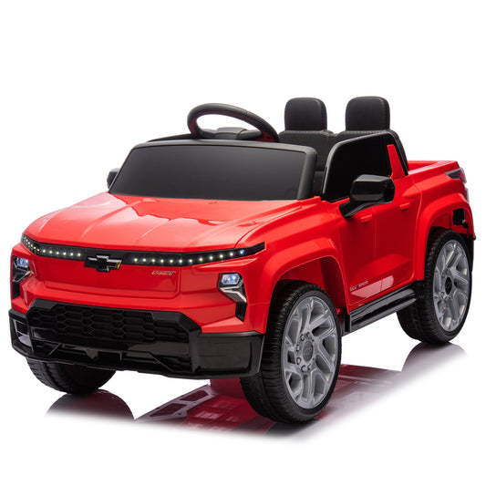 12V Kids Ride on Car W/Parents Control,Licensed Chevrolet Silverado,Four-wheel suspension,LED Lights,Bluetooth,music,USB,MP3,Power display,speeds 1.86-3.11MPH For kids aged 2-5.