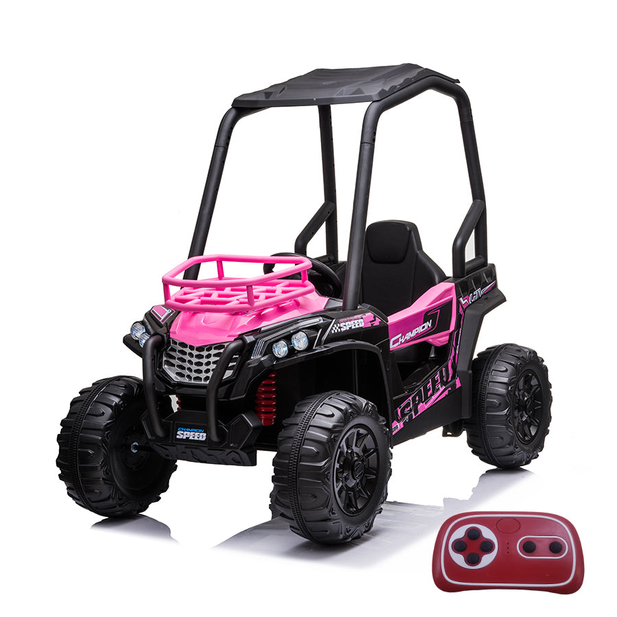 24V Electric Kid Ride On Car with Remote Control, JS370 UTV Ride on Cars for Kids, Battery Powered Kids Ride-on Car Pink, 4 Wheels Motorized Vehicles Children Toys, 2 Speeds, LED Headlights
