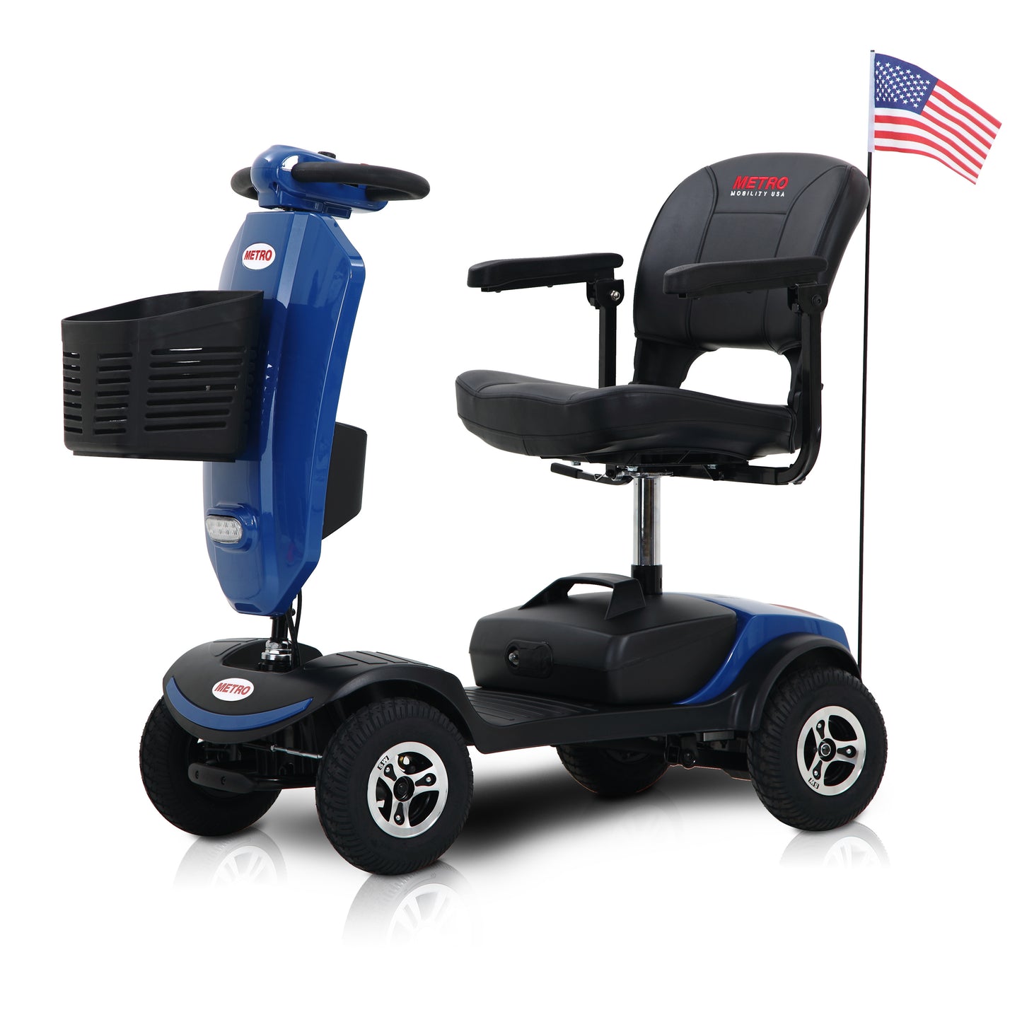 [Willando] Outdoor compact mobility scooter with windshield ,300W Motor, Travel - Long Range Power Extended Battery with Cup holders & USB charger port,BLUE