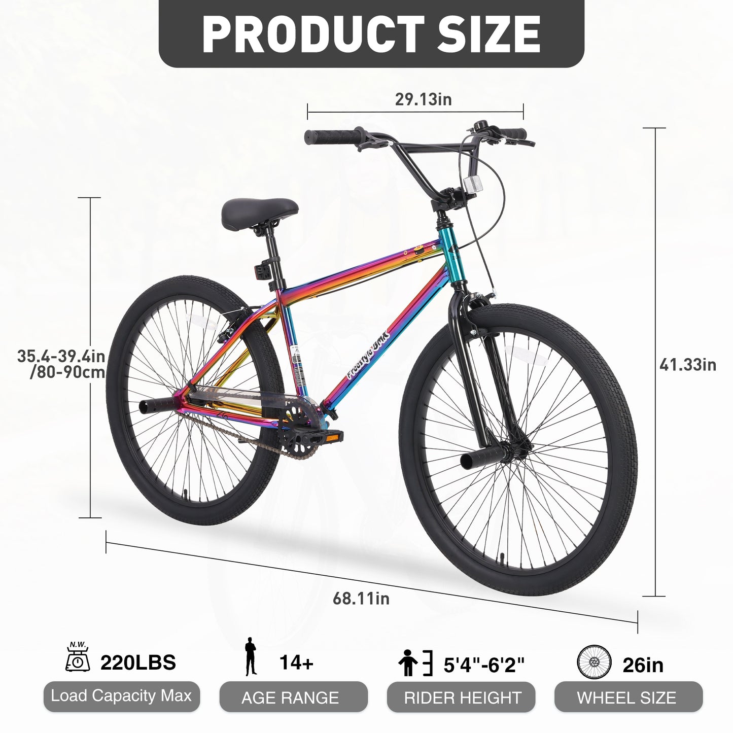 Freestyle Kids Bike Double Disc Brakes 26 Inch Single Speed  Children's Bicycle for Boys Girls Age 12+ Years