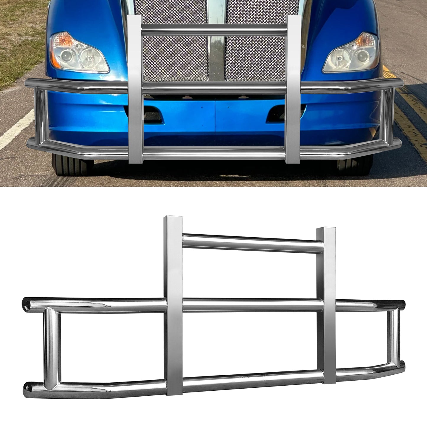 Stainless Steel Deer Guard Bumper for Kenworth T680 2008-2021 with brackets
